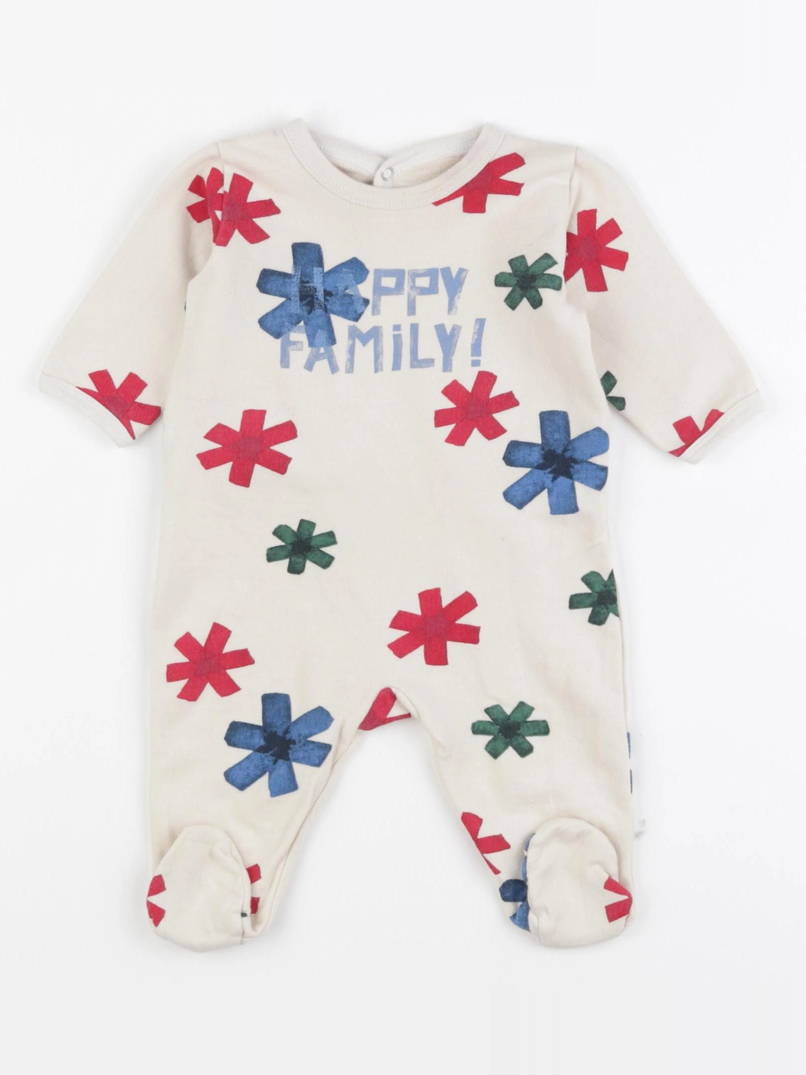 Petit Bateau - pyjama coton beige, rouge, bleu - 3 mois