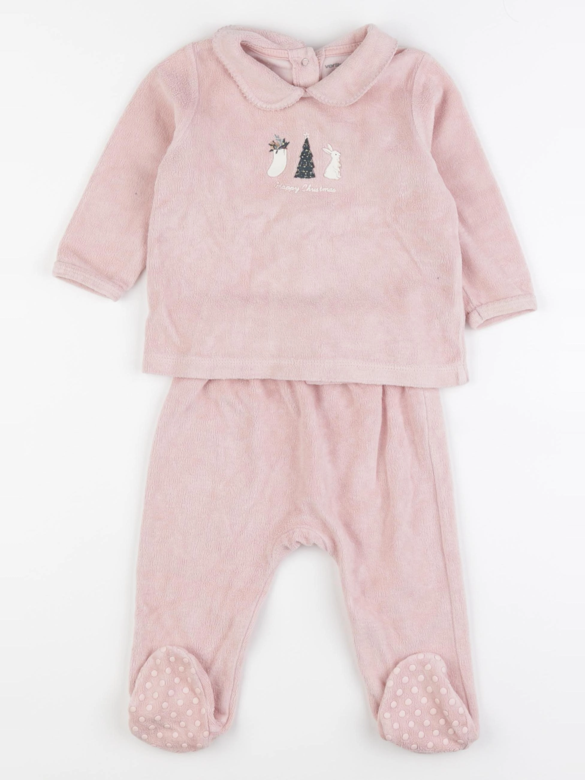 Vertbaudet - pyjama velours rose - 12 mois
