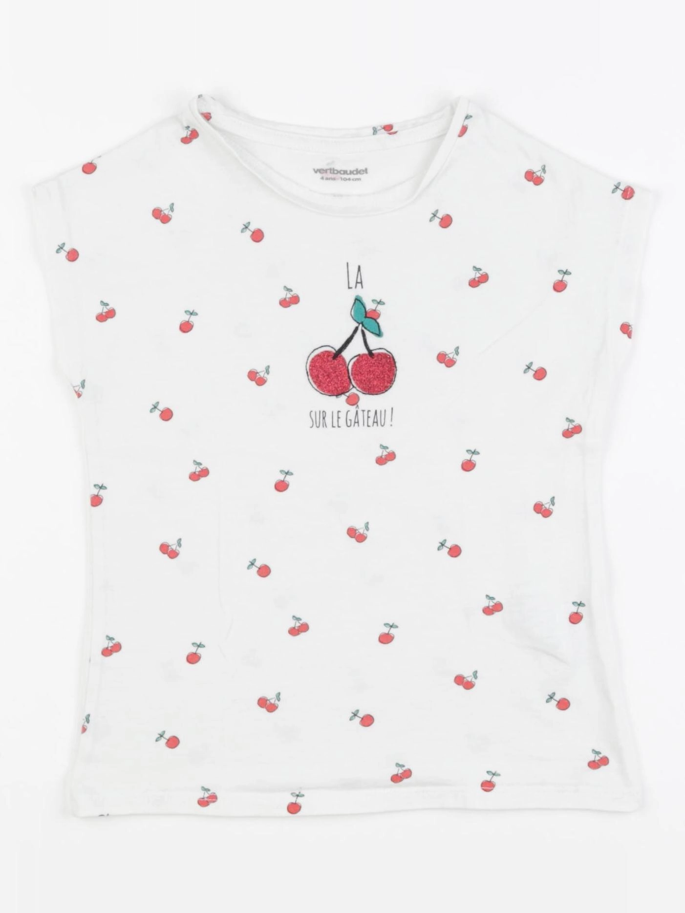 Vertbaudet - tee-shirt blanc, rouge - 4 ans