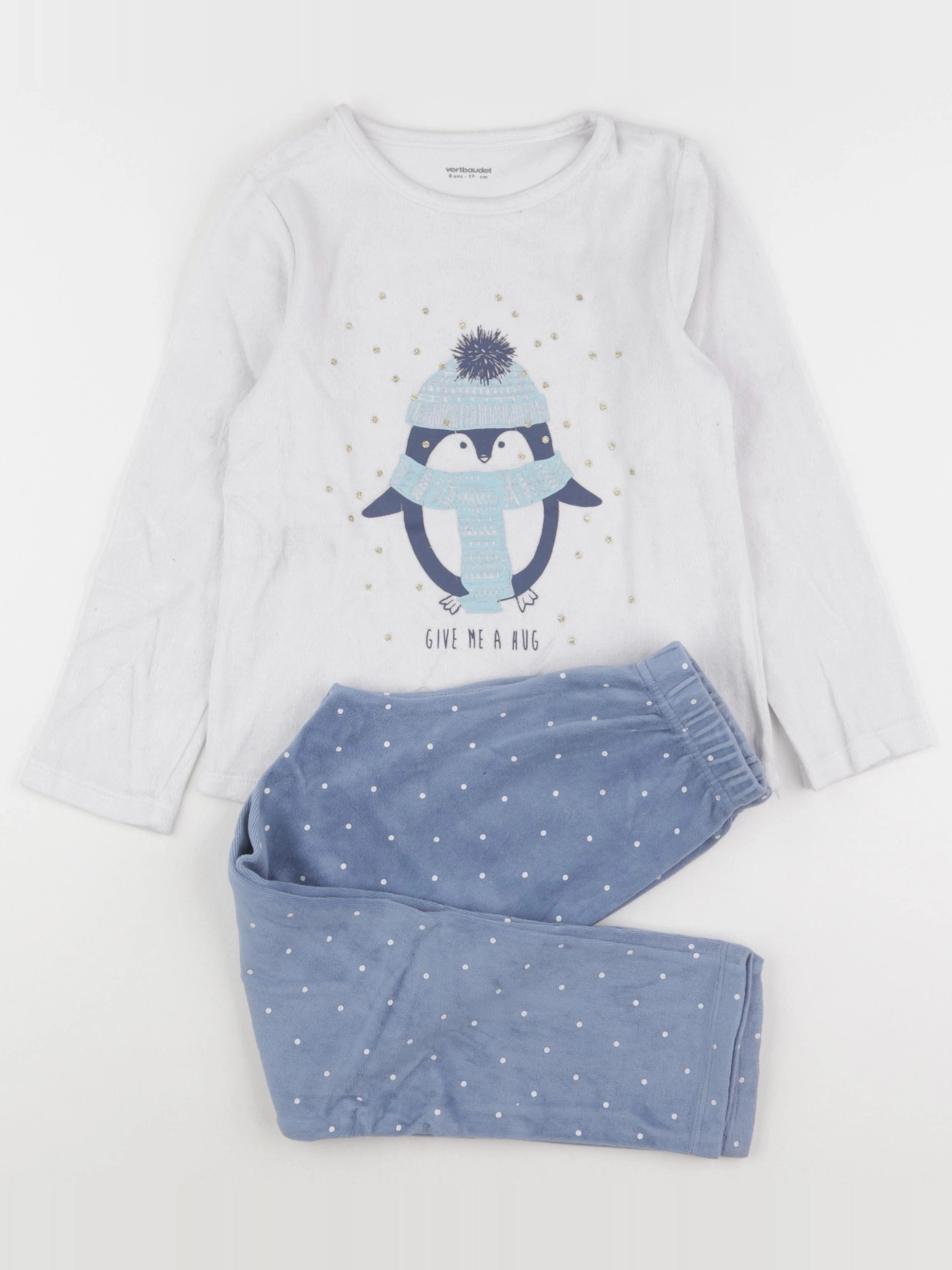 Vertbaudet - pyjama velours bleu, blanc, or - 8 ans