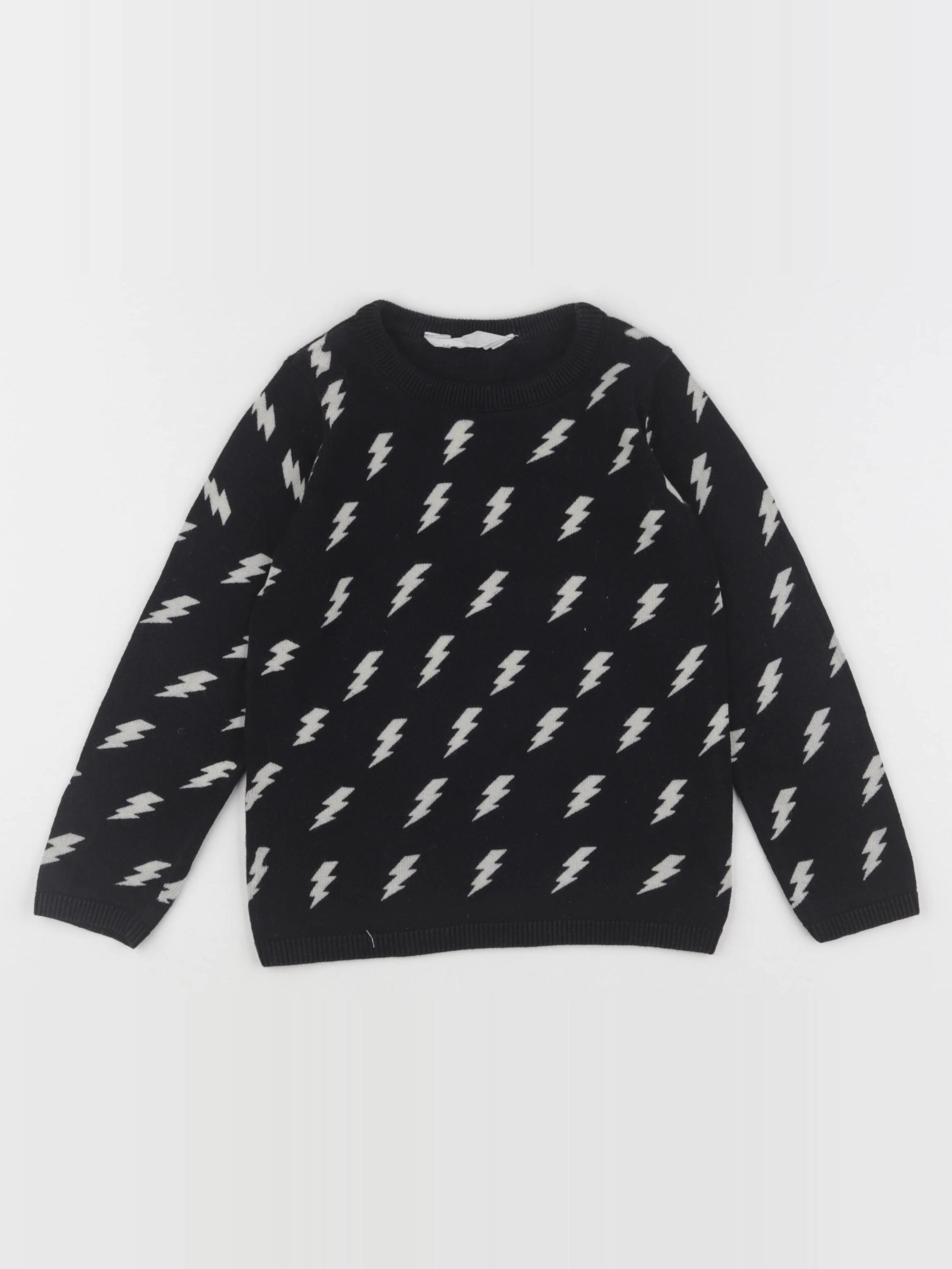 H&M - pull noir, beige - 2/4 ans