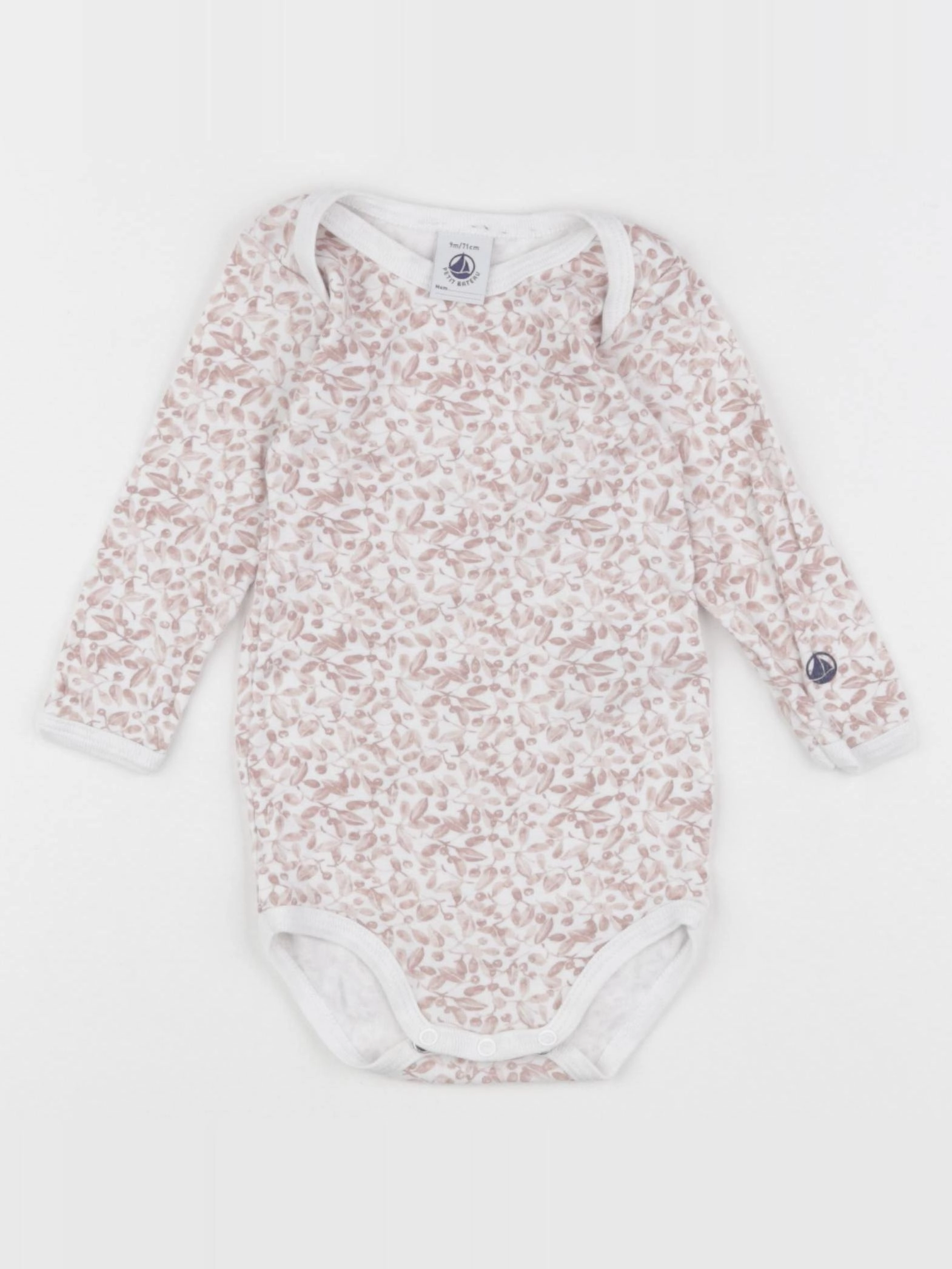 Petit Bateau - body blanc, marron - 9 mois