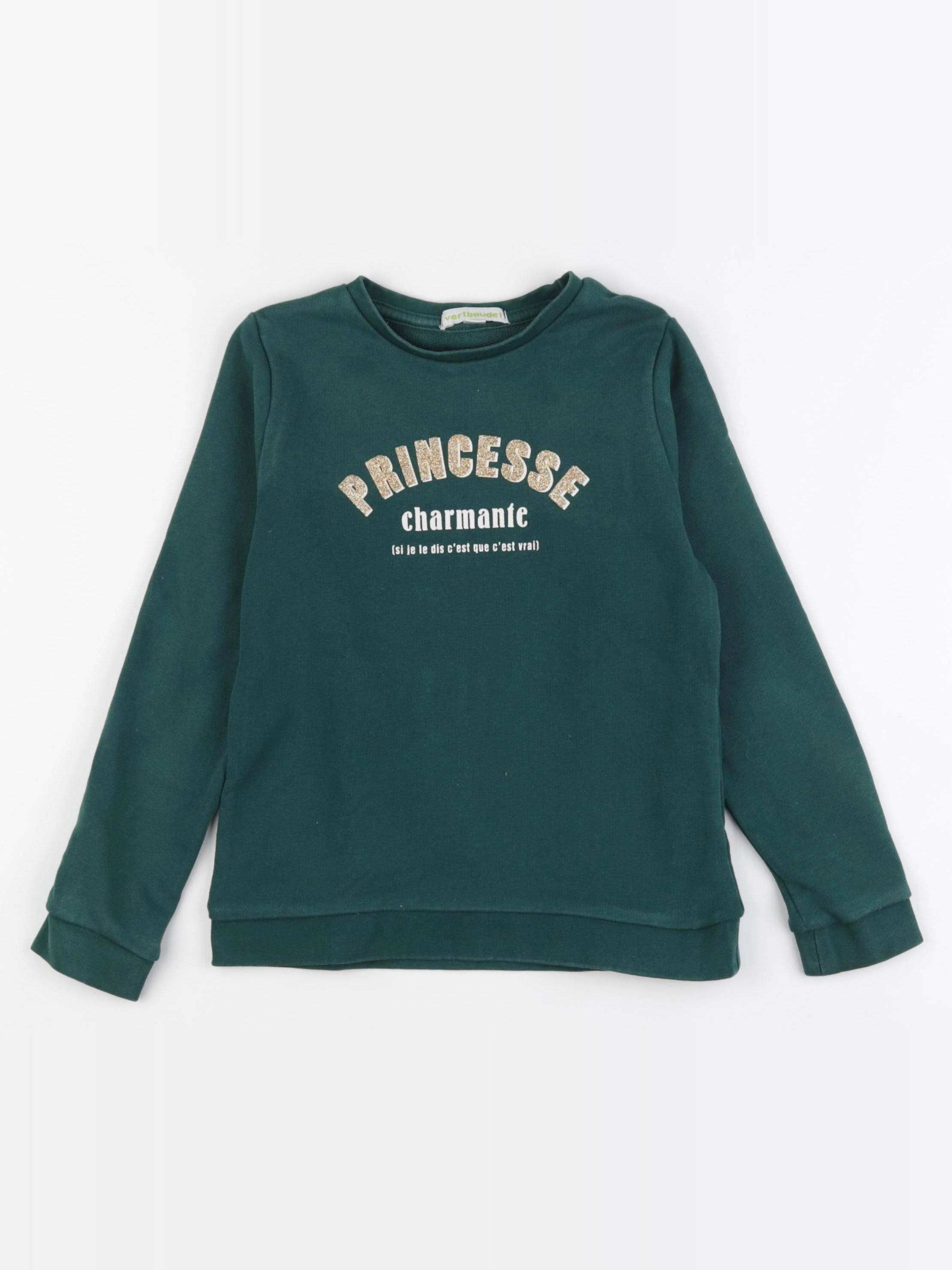 Vertbaudet - sweat vert, or - 8 ans