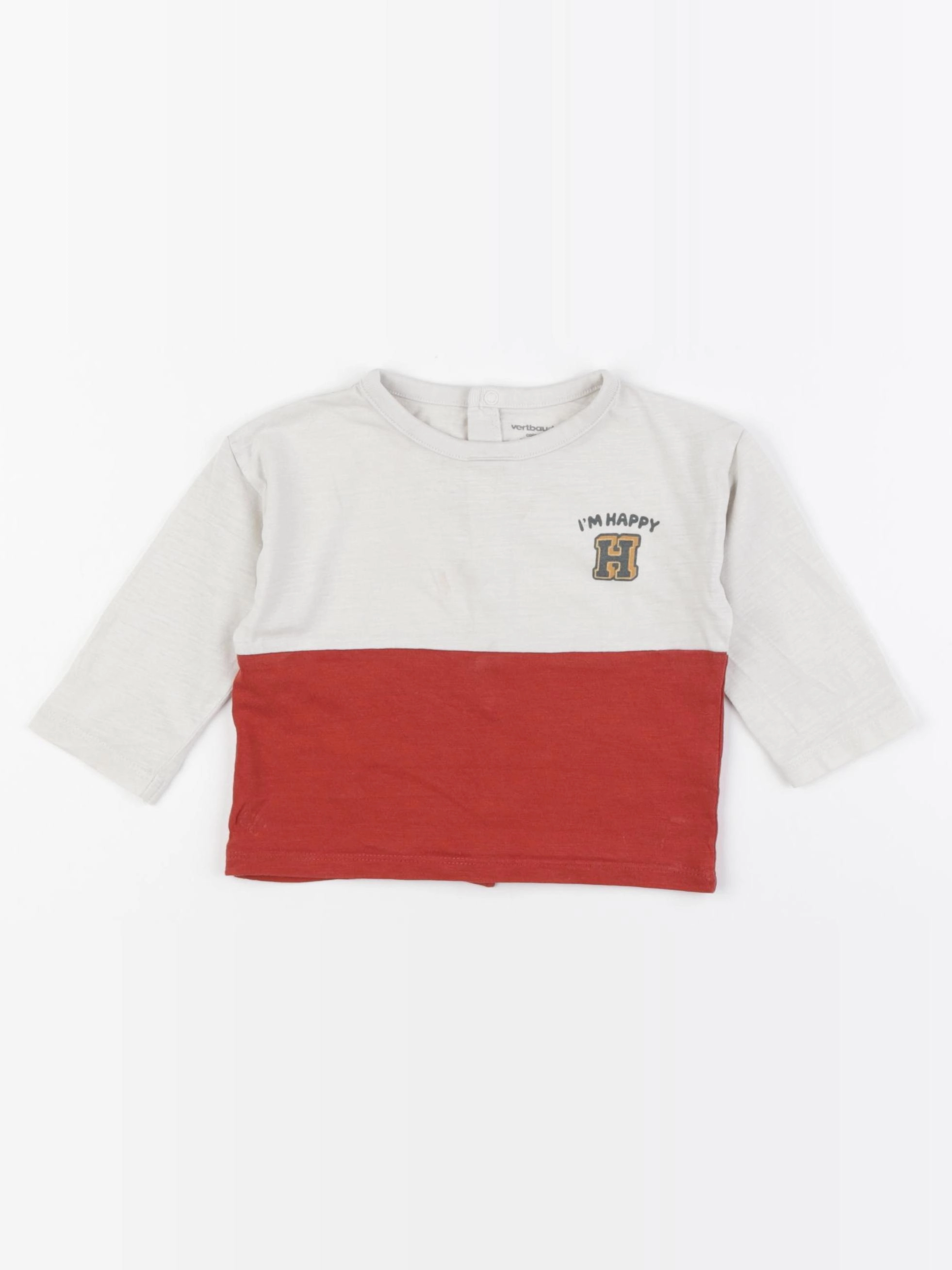 Vertbaudet - tee-shirt beige, rouge - 9 mois