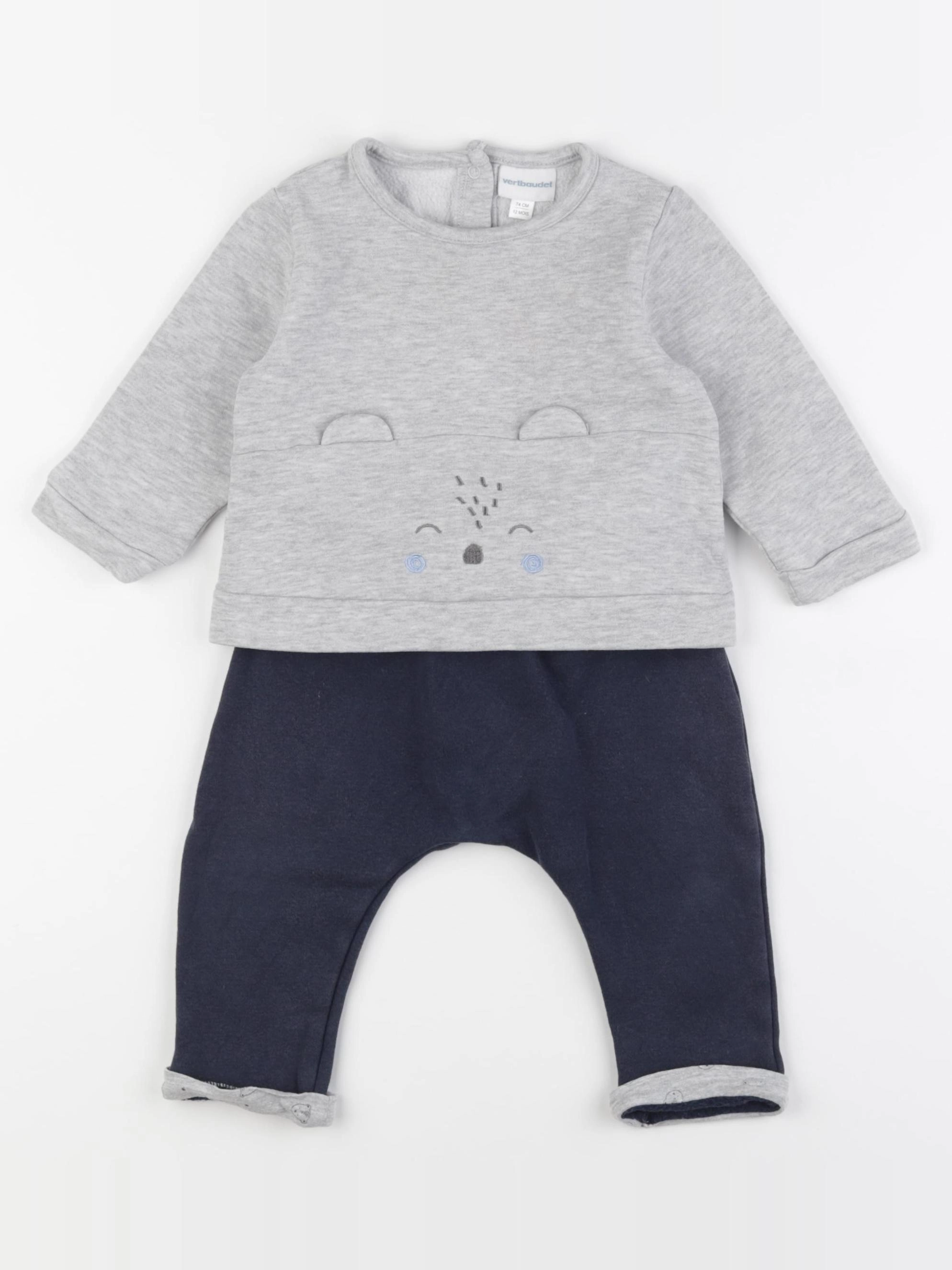 Vertbaudet - ensemble bleu, gris - 12 mois