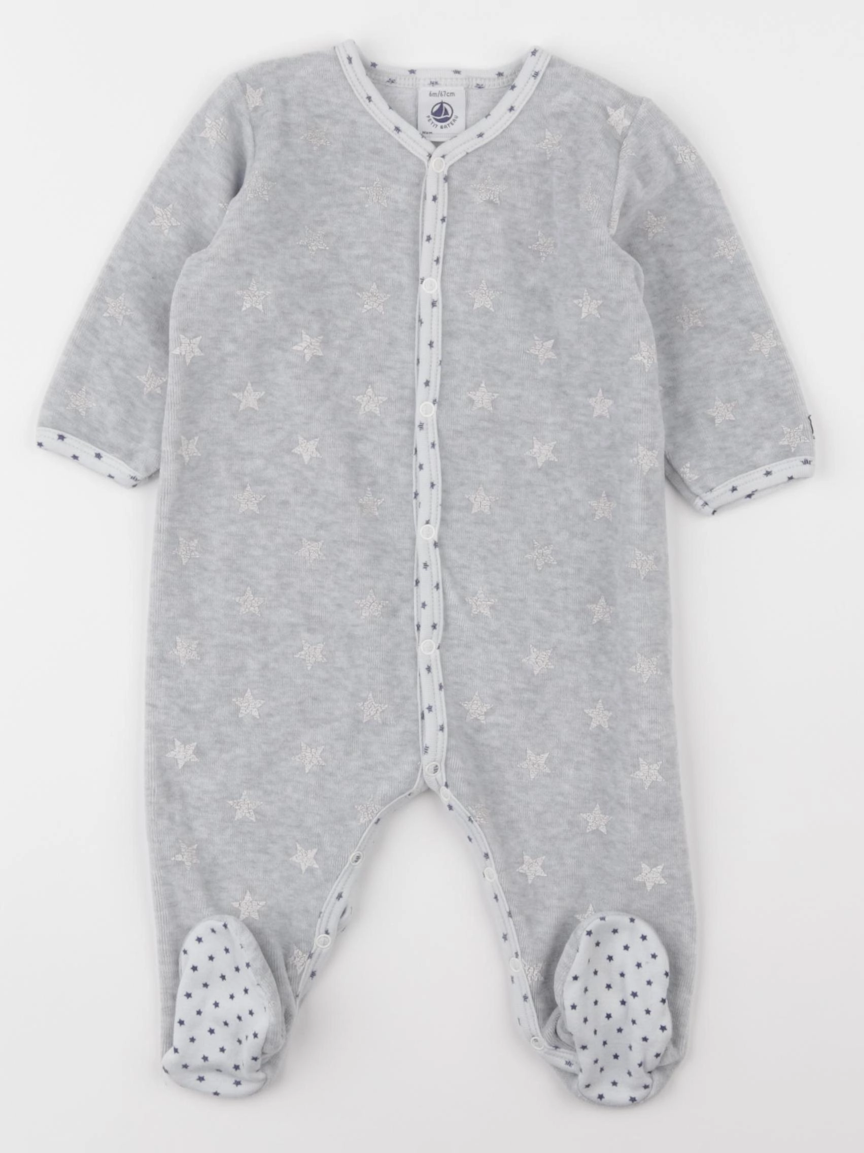 Petit Bateau - pyjama velours gris - 6 mois