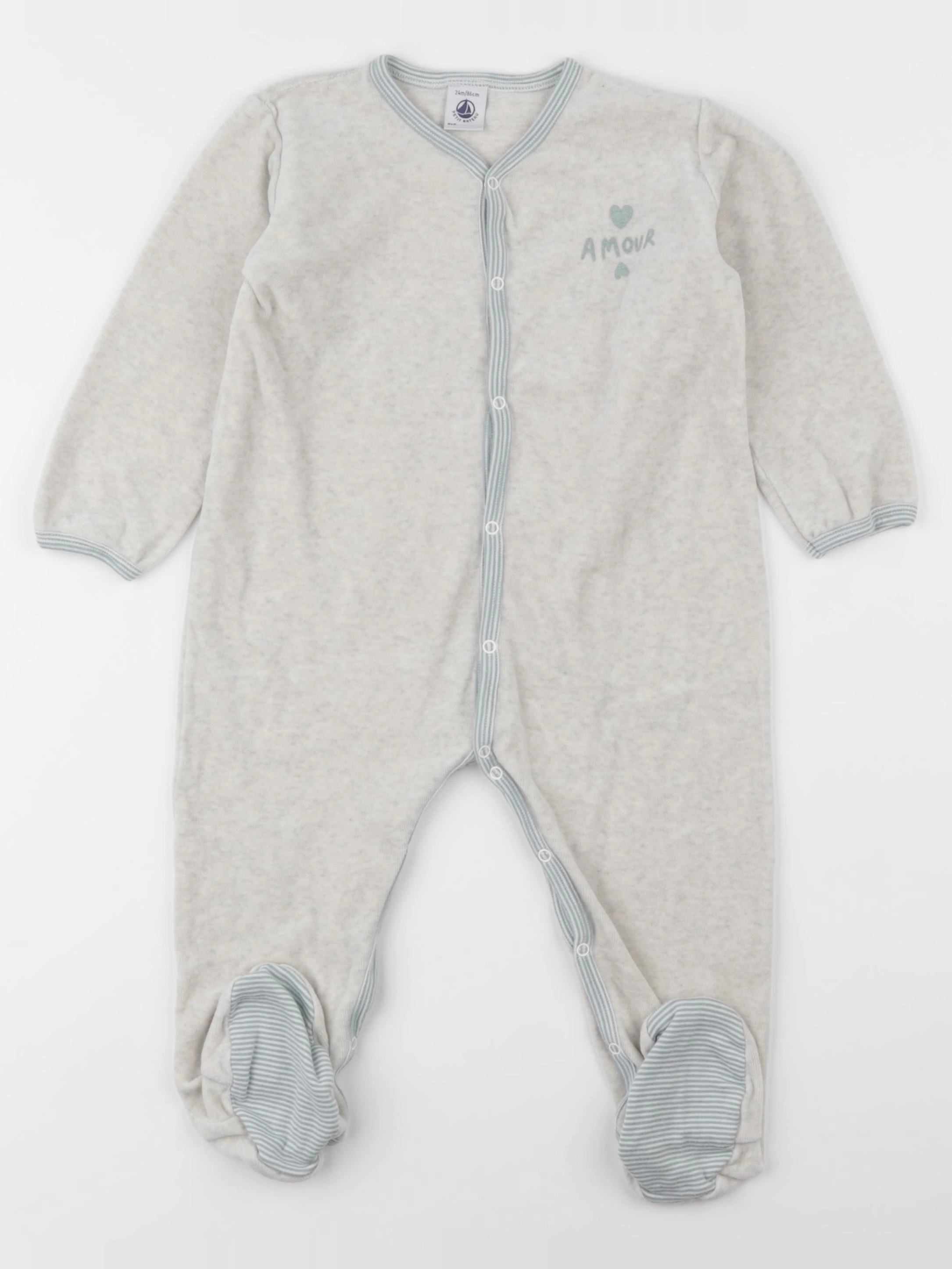 Petit Bateau - pyjama velours beige - 24 mois