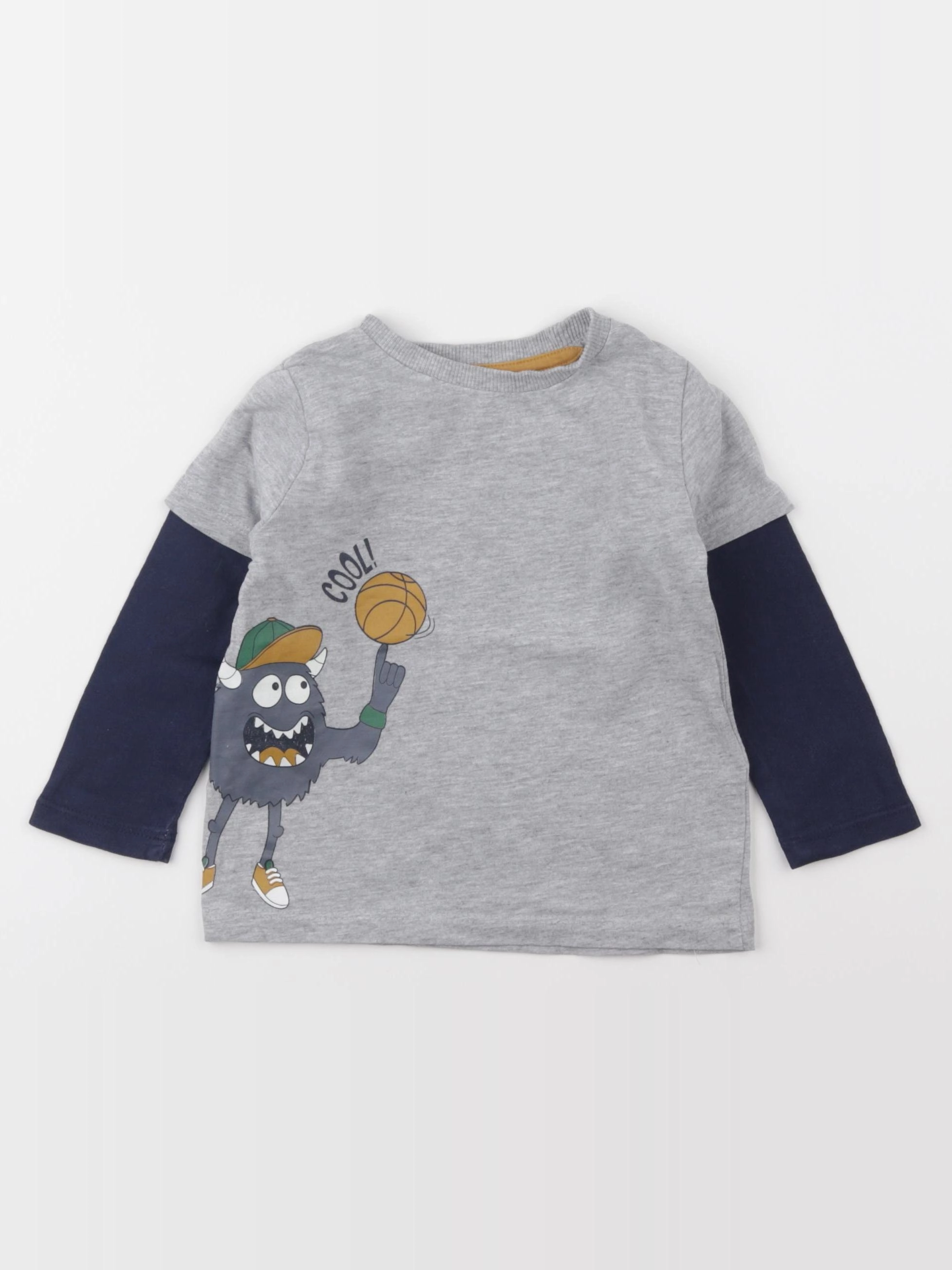 Vertbaudet - tee-shirt gris, bleu - 2 ans
