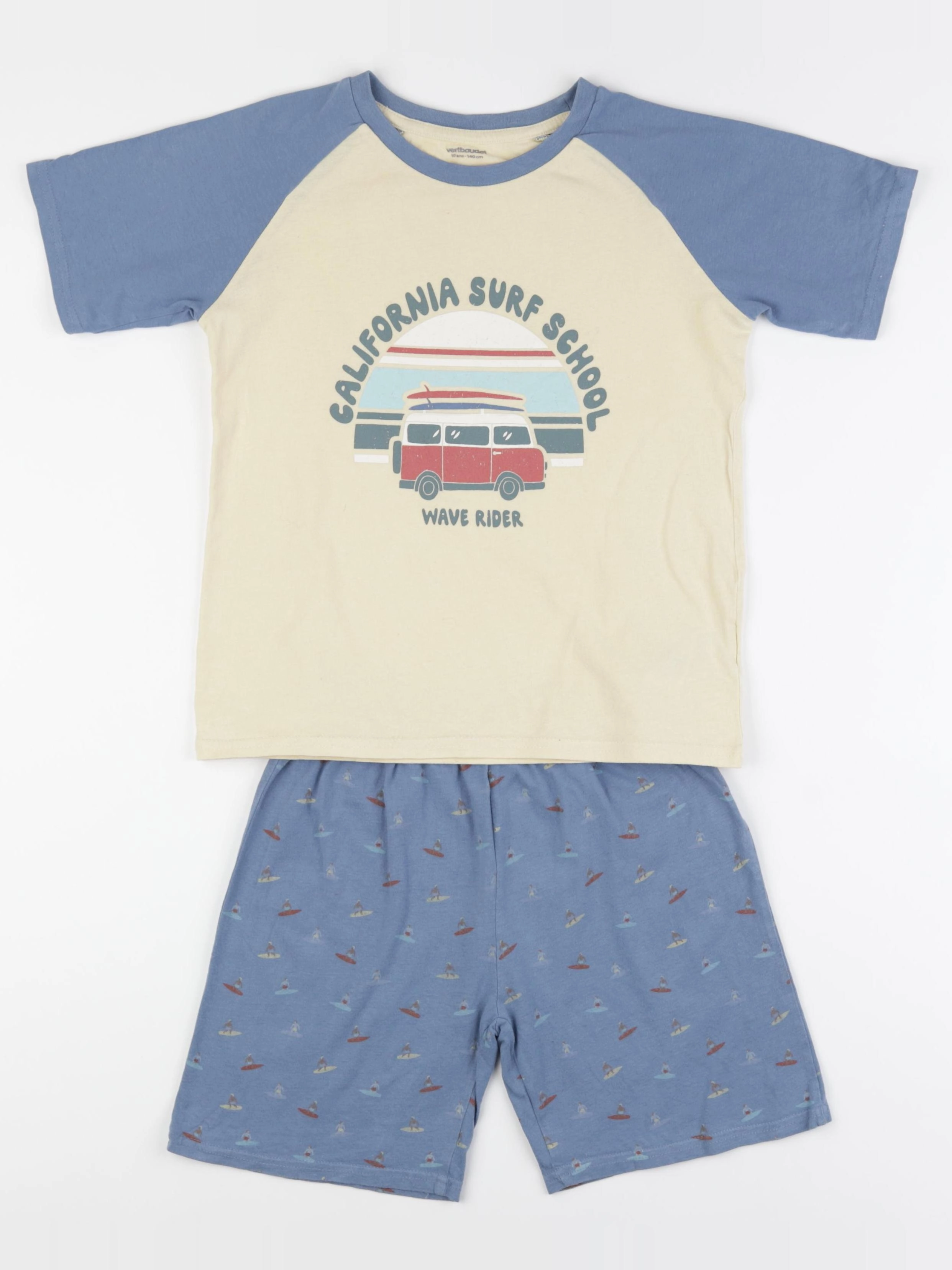 Vertbaudet - pyjama coton bleu, beige - 10 ans