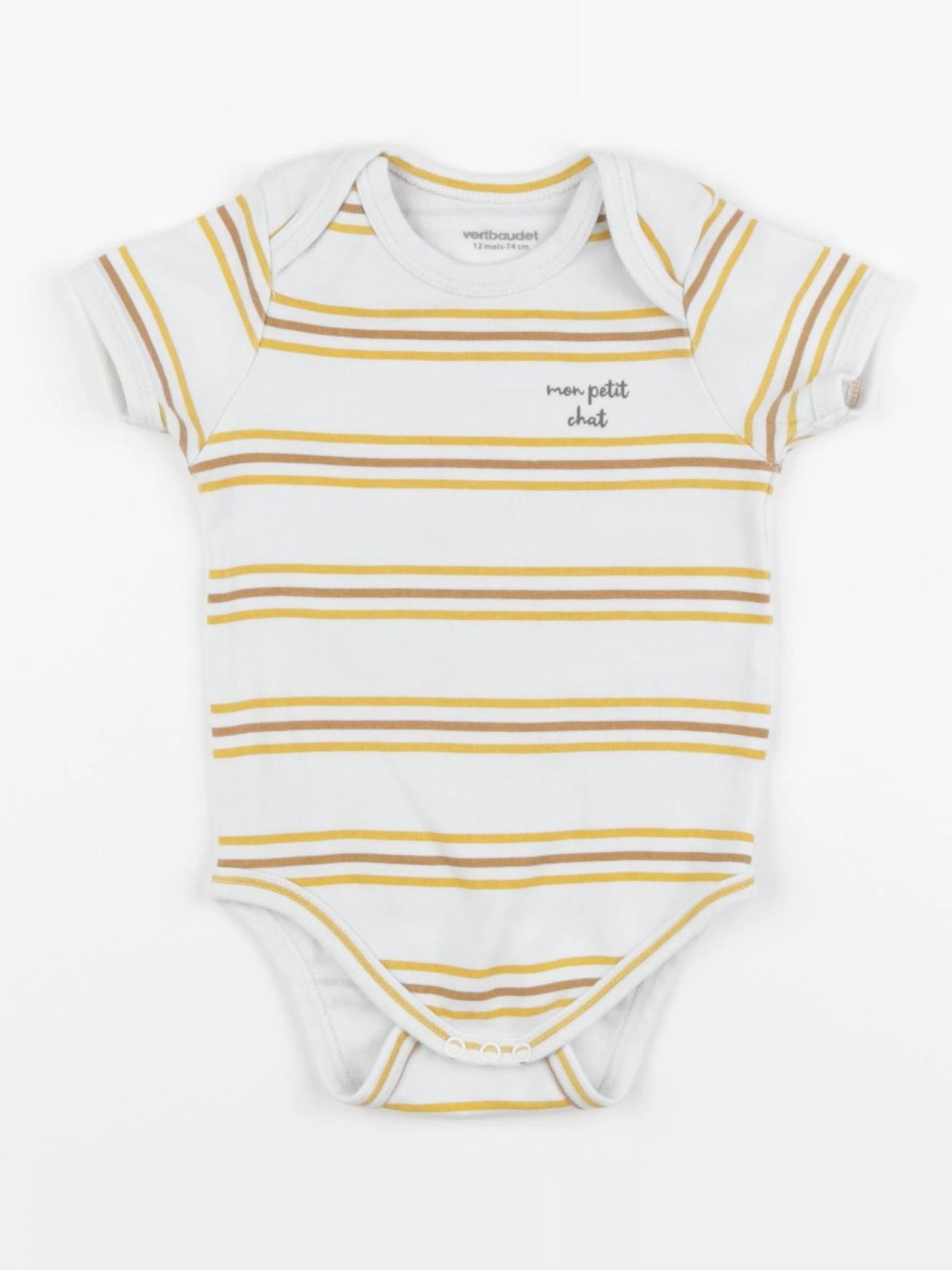 Vertbaudet - body jaune, marron, blanc - 12 mois