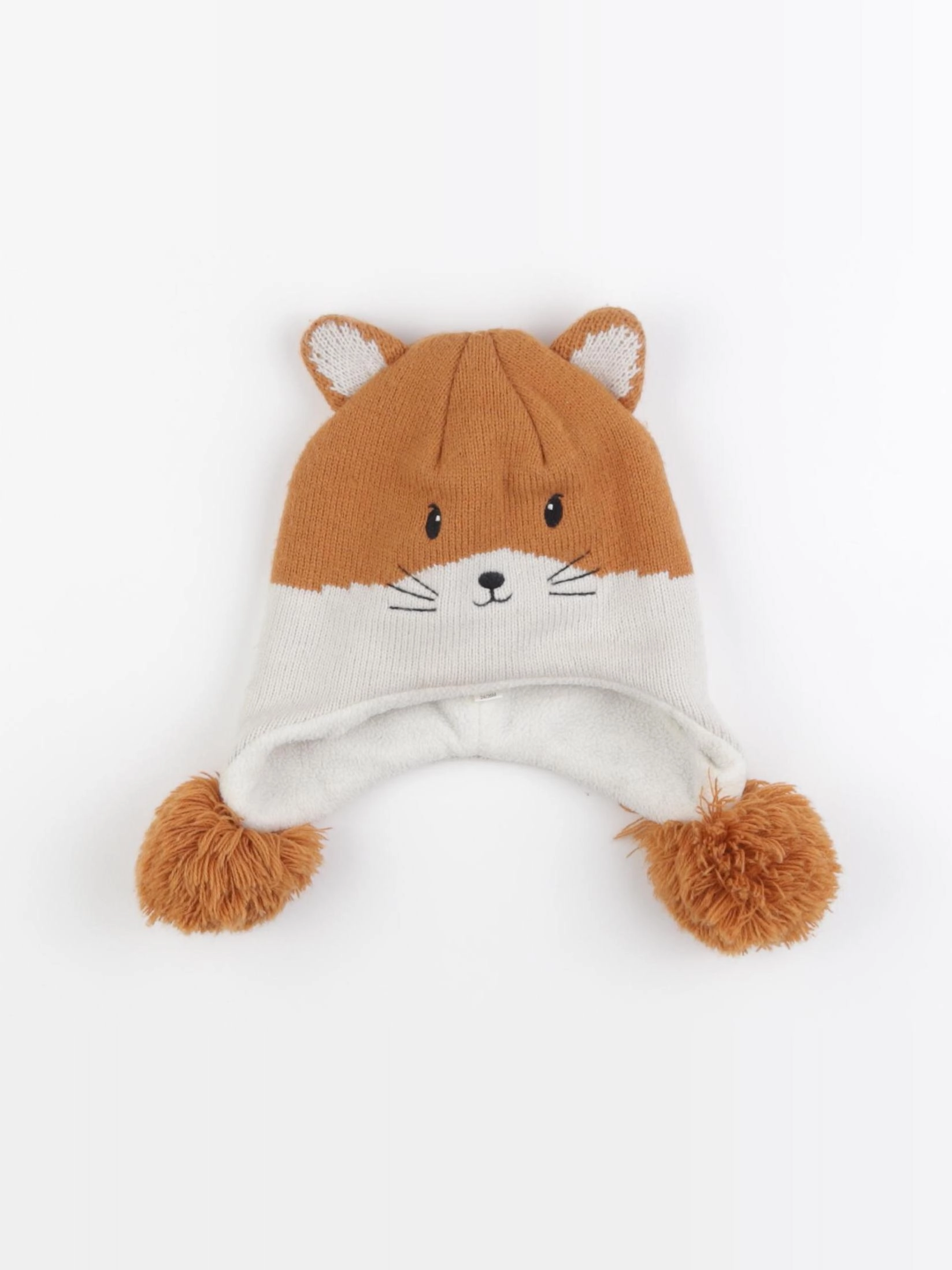 Vertbaudet - bonnet blanc, marron - 24/36 mois