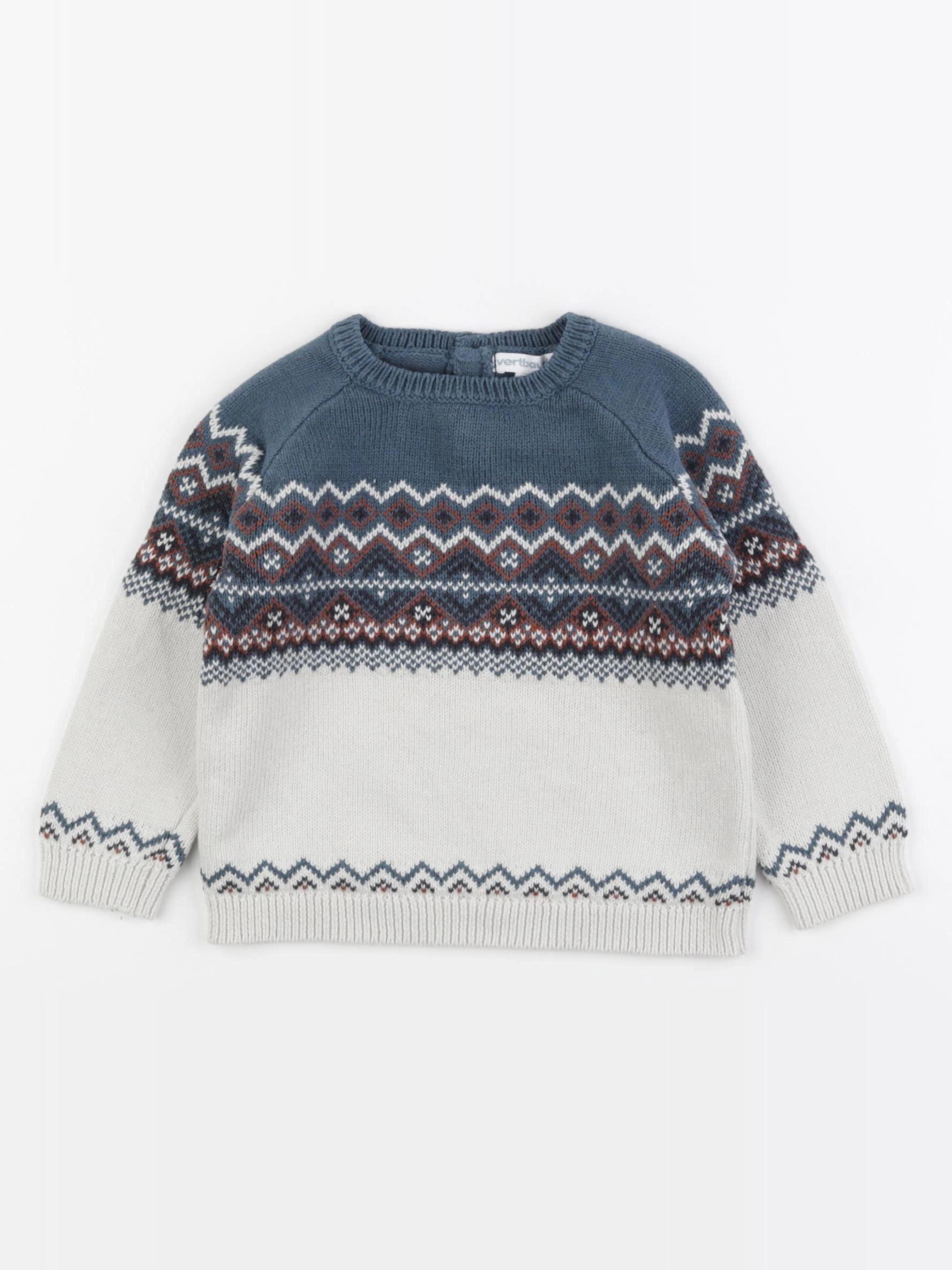Vertbaudet - pull bleu, blanc - 2 ans