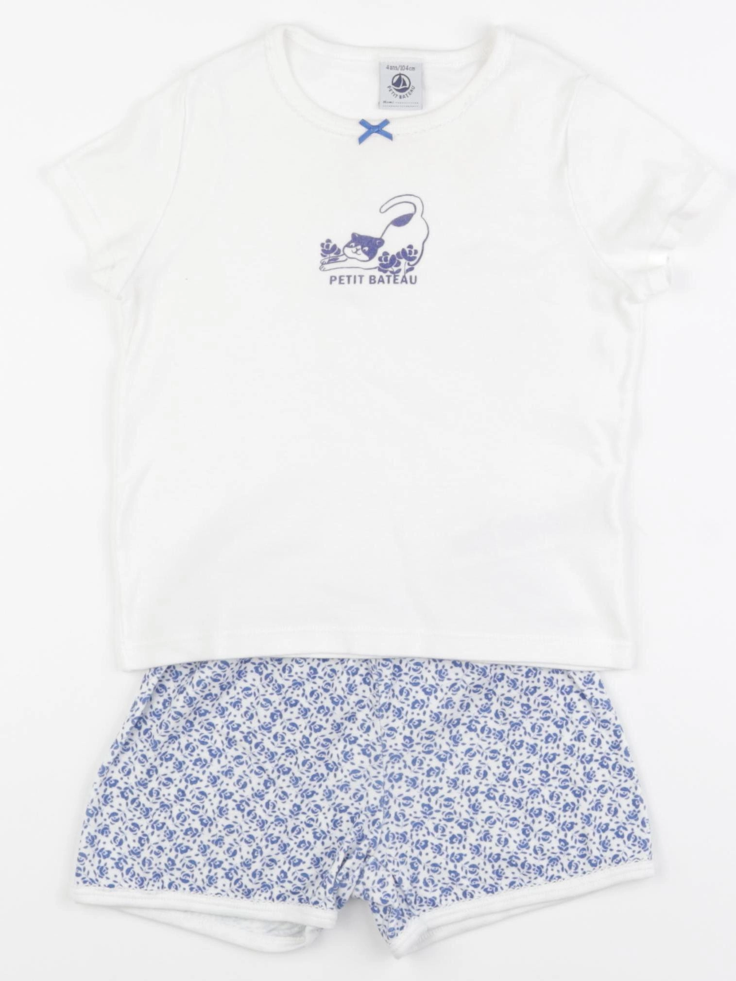 Petit Bateau - pyjama coton blanc, bleu - 4 ans