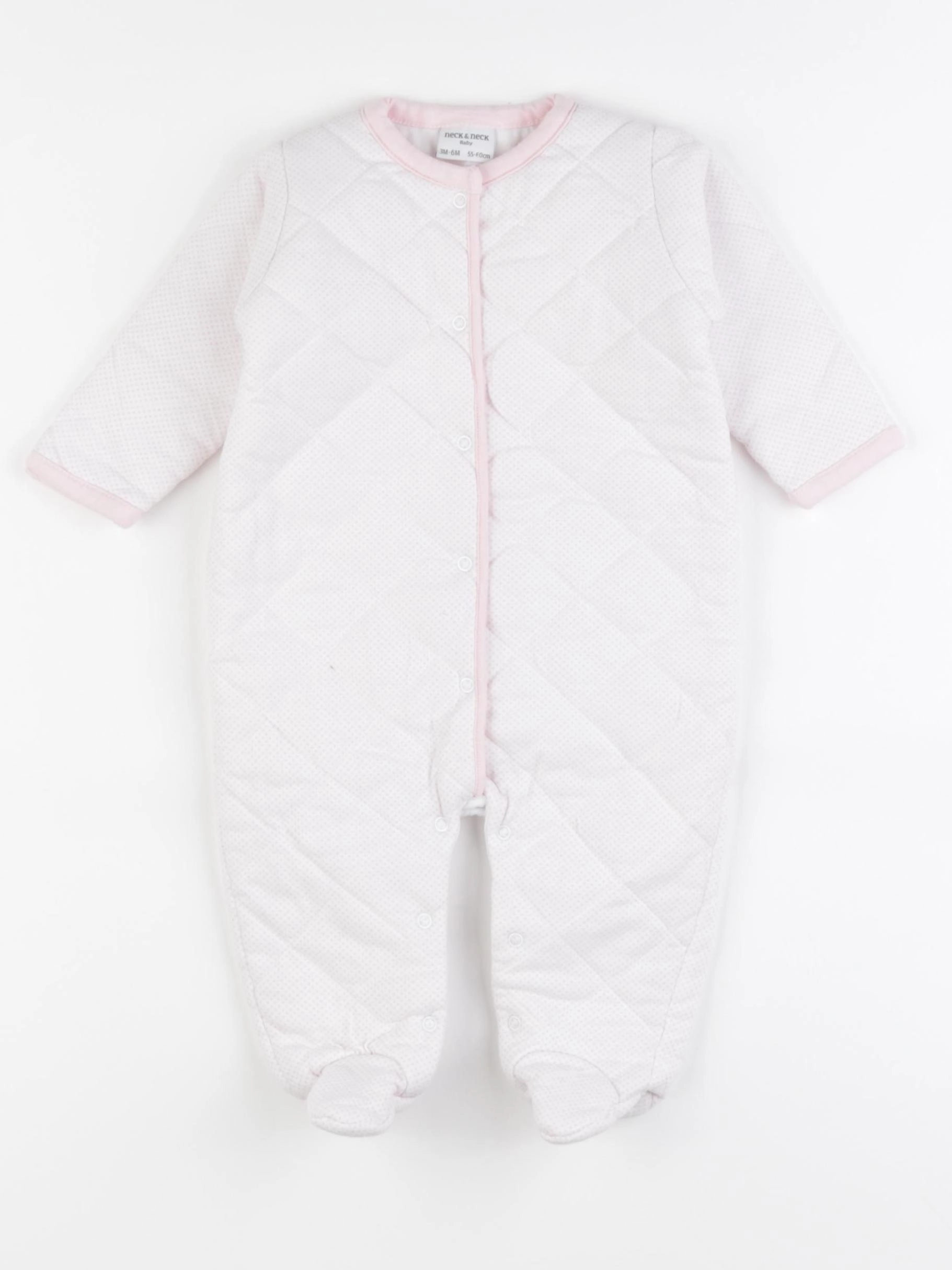 Neck & Neck - pyjama coton blanc, rose - 3/6 mois