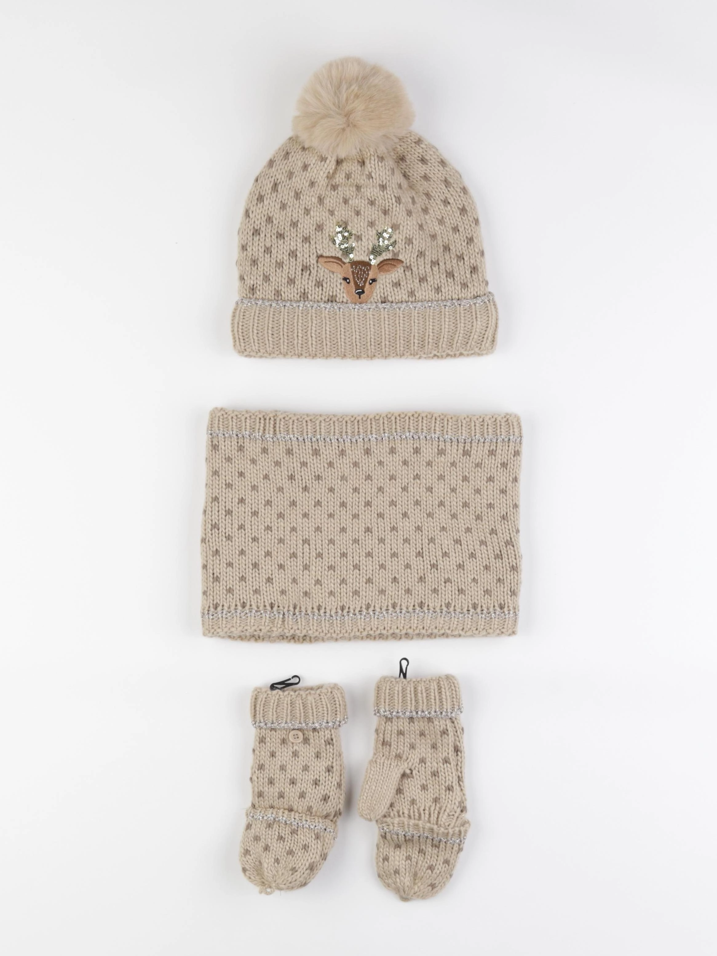 Vertbaudet - ensemble bonnet/moufles/tour de cou beige - 8/10 ans