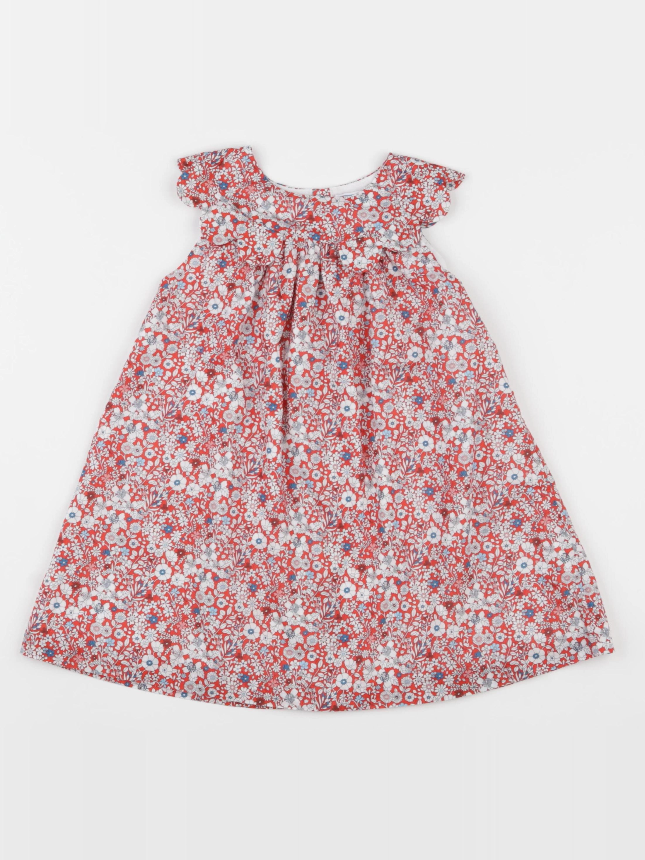 Jacadi - robe liberty taupe, rouge - 24 mois