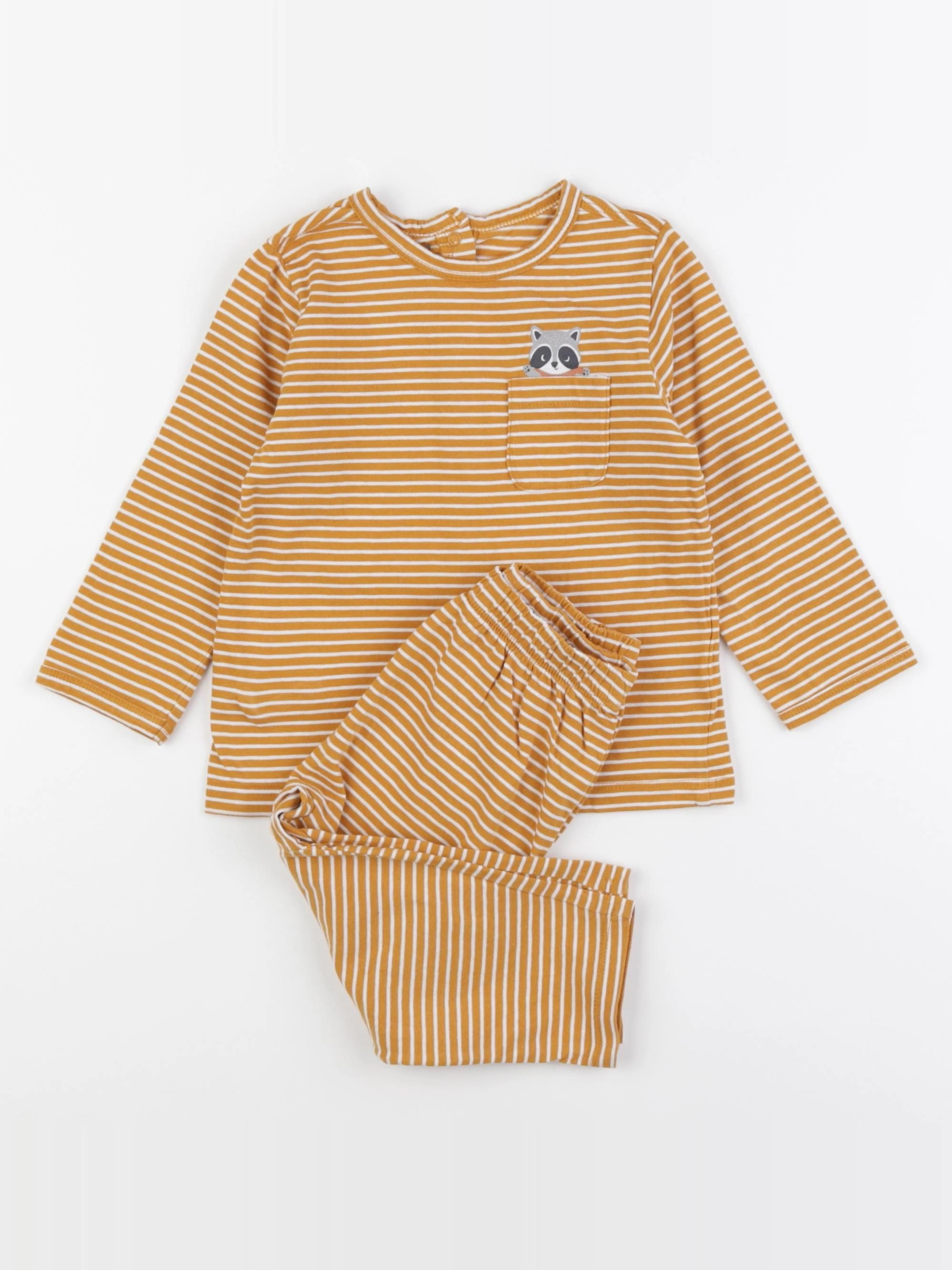 Vertbaudet - pyjama coton jaune, blanc - 18 mois