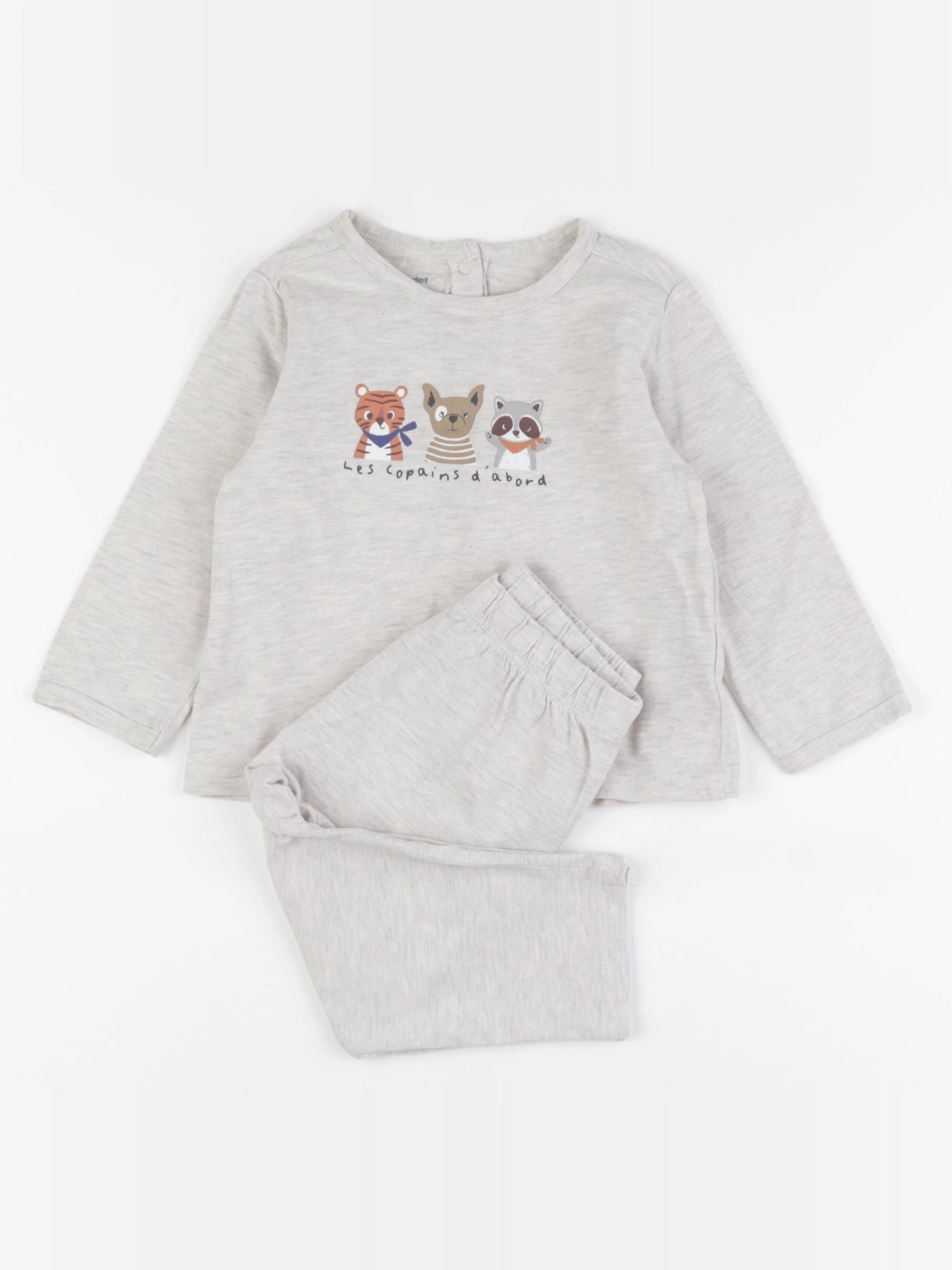 Vertbaudet - pyjama coton blanc, gris - 18 mois