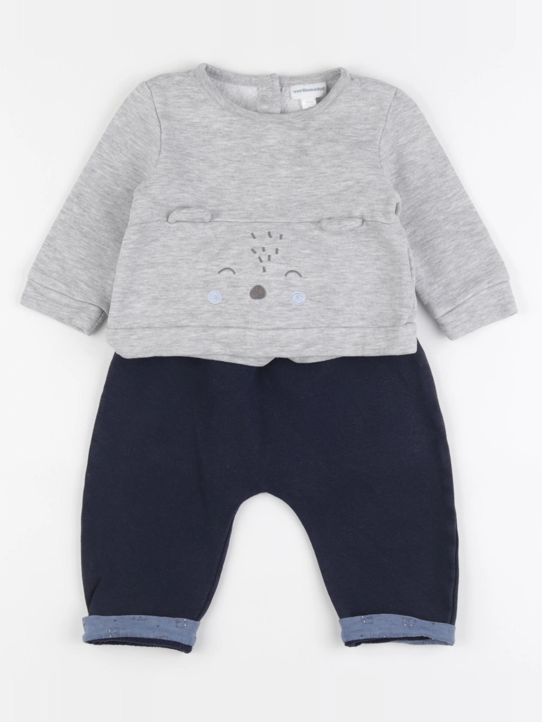 Vertbaudet - ensemble bleu, gris - 9 mois