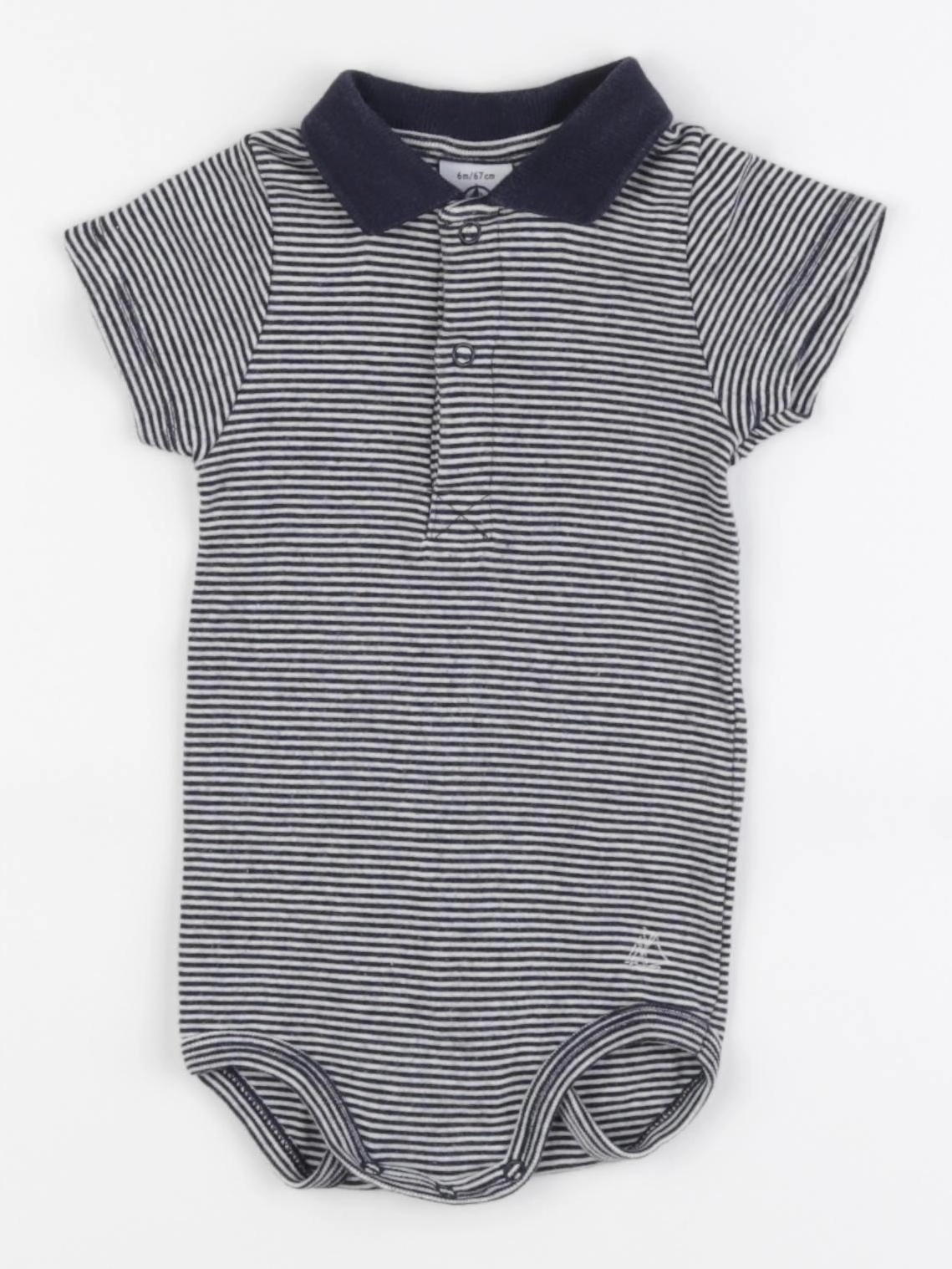 Petit Bateau - body à col blanc, bleu - 6 mois