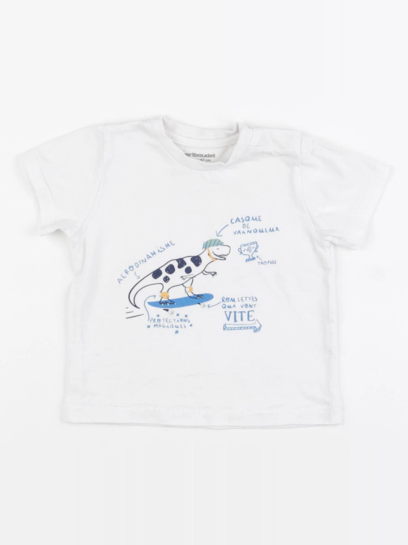 Vertbaudet - tee-shirt blanc, bleu - 6 mois