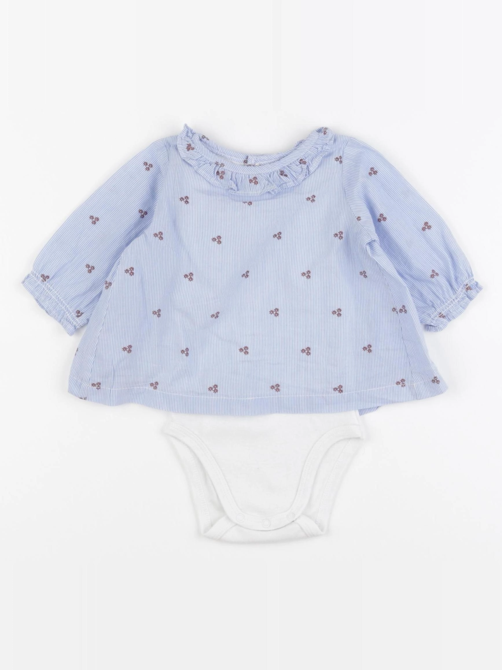 Boutchou - body blouse bleu, blanc - 6 mois