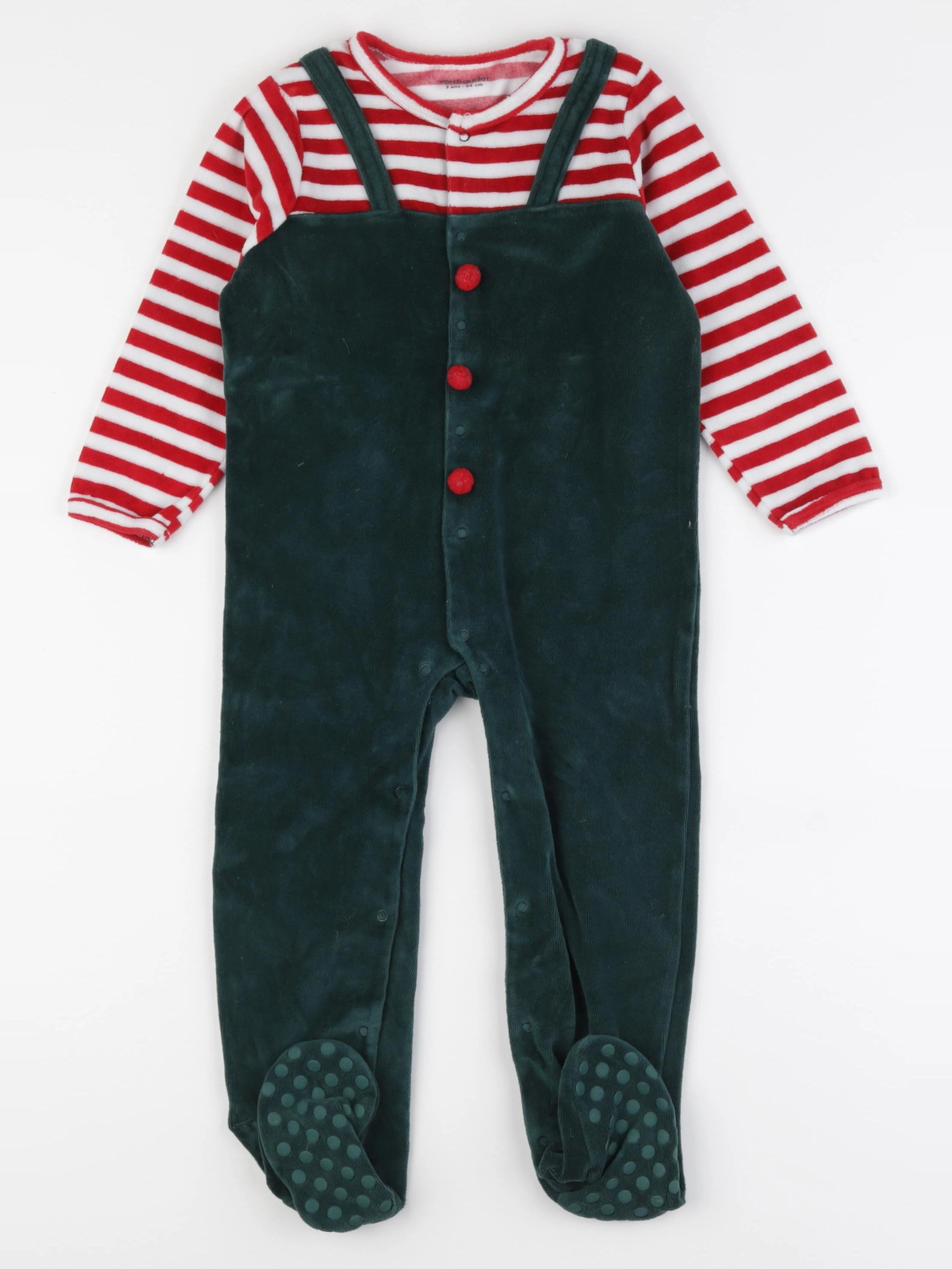 Vertbaudet - pyjama velours vert, rouge - 3 ans