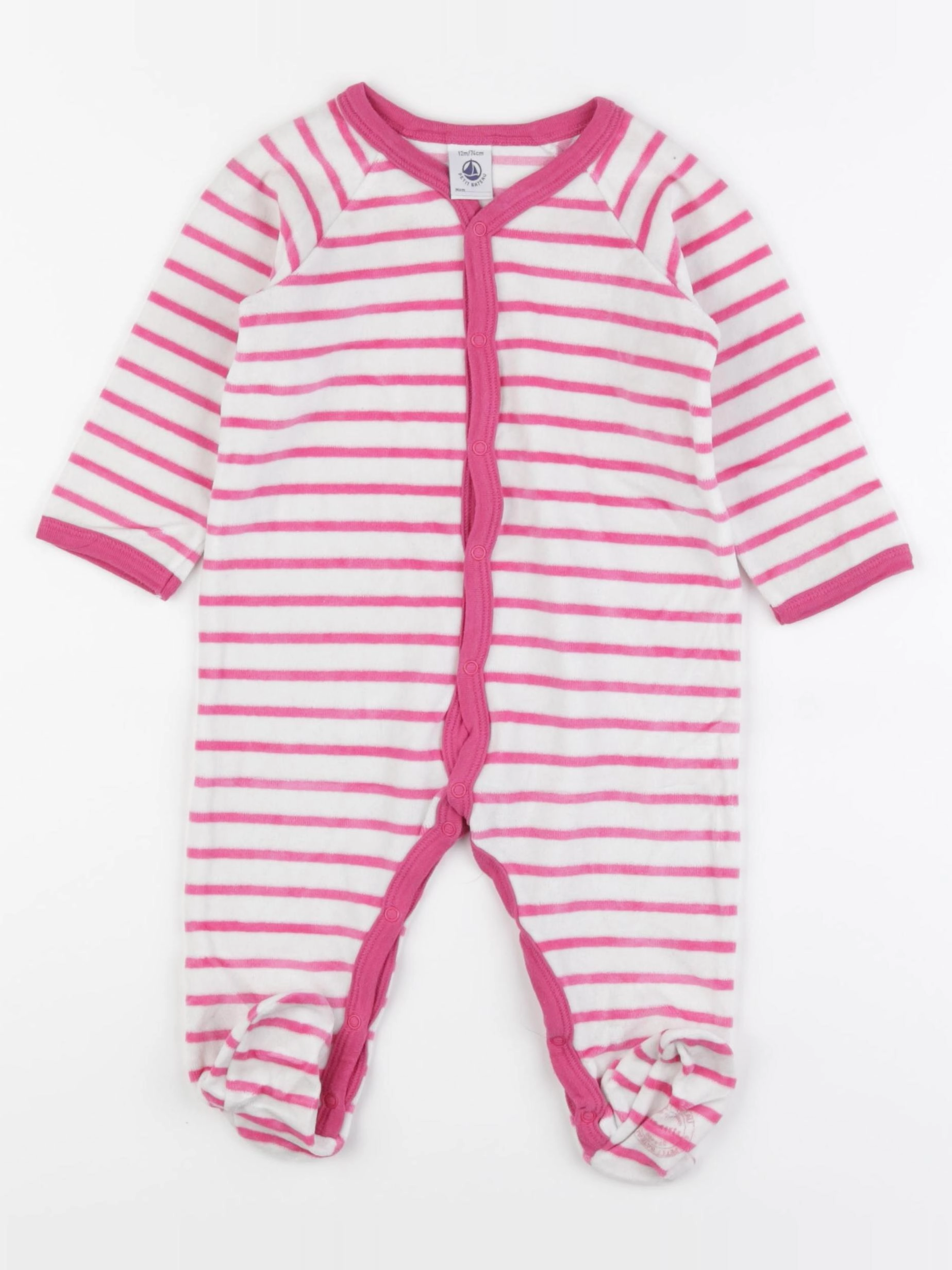 Petit Bateau - pyjama velours blanc, rose - 12 mois
