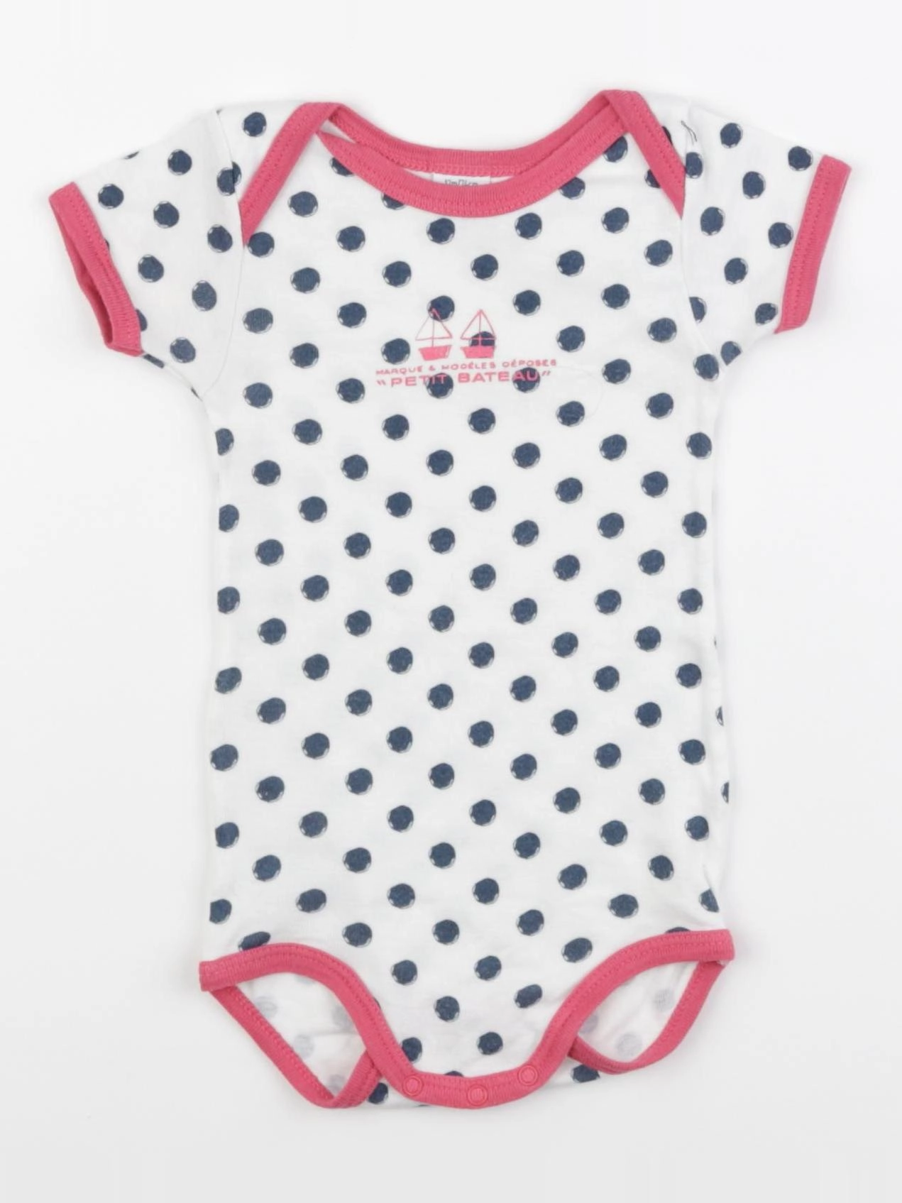 Petit Bateau - body blanc, rose - 12 mois