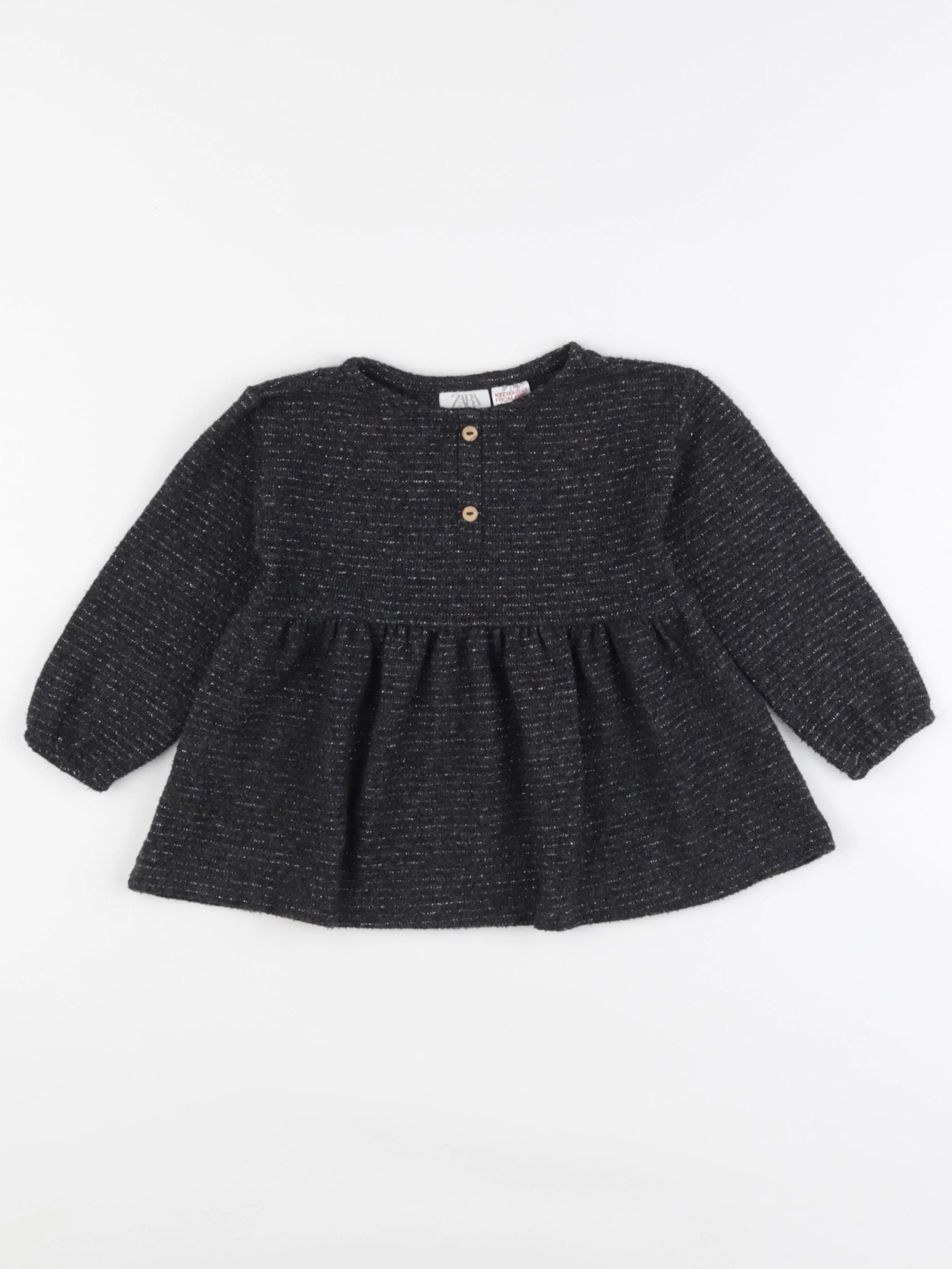 Zara - pull noir, argent - 12/18 mois