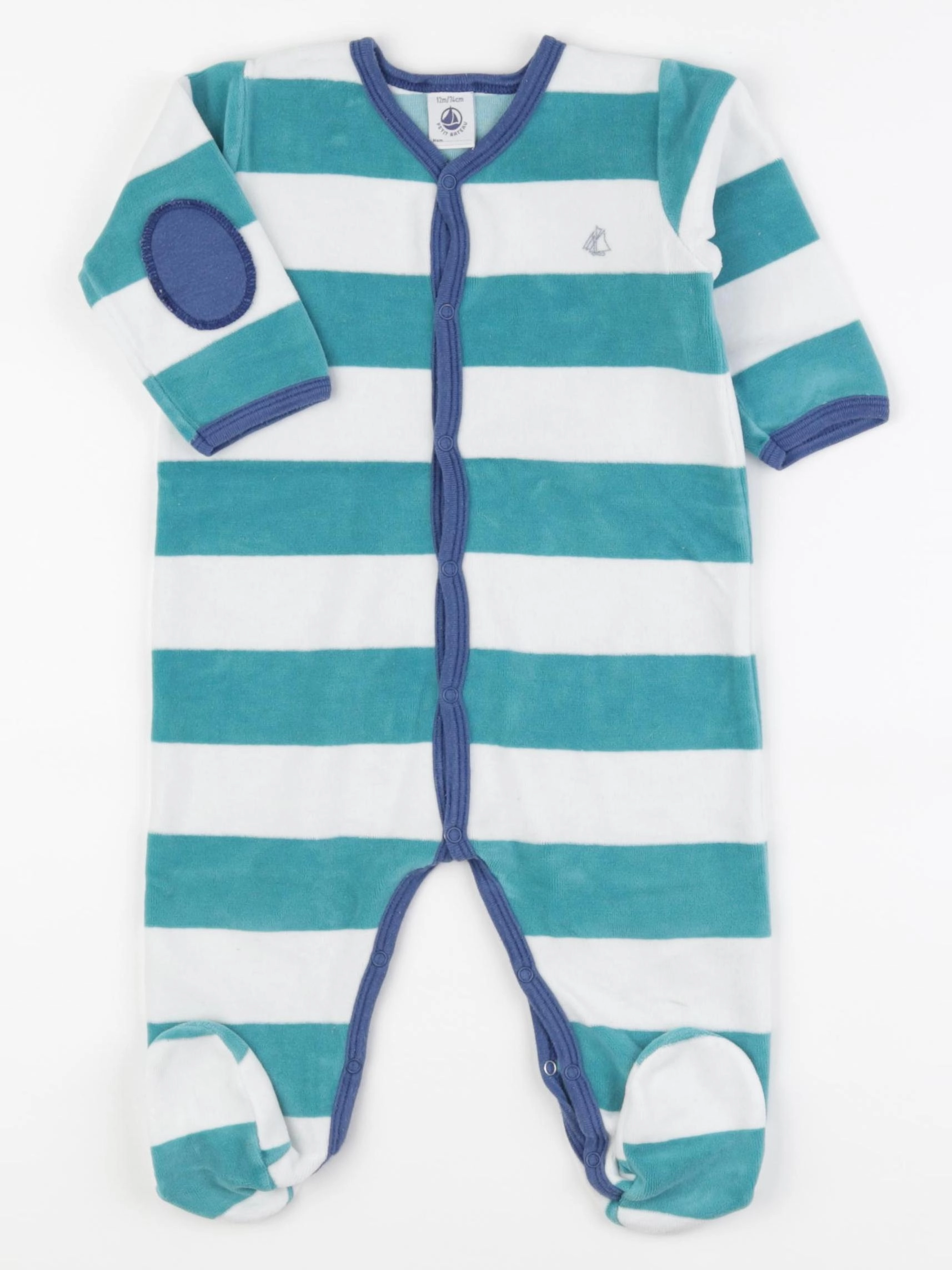Petit Bateau - pyjama velours bleu - 12 mois