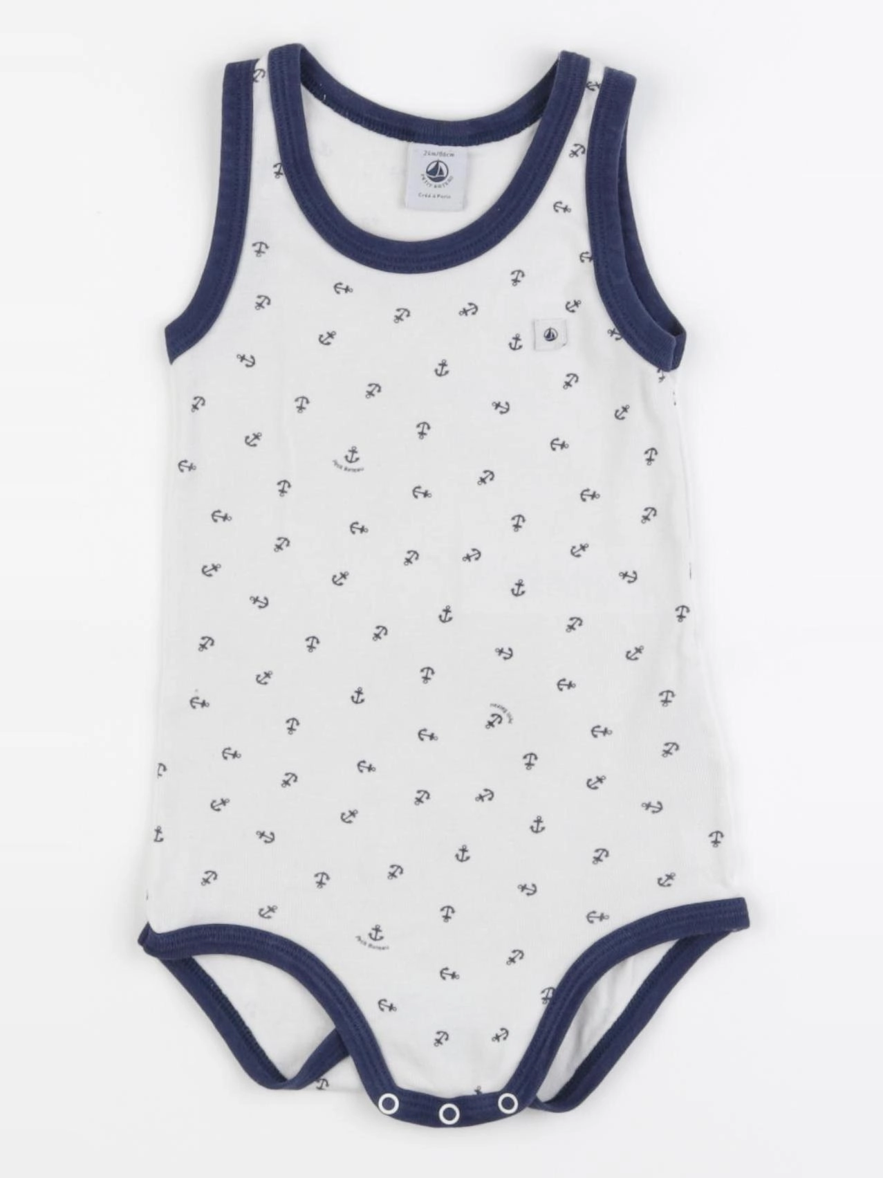 Petit Bateau - body blanc, bleu - 24 mois