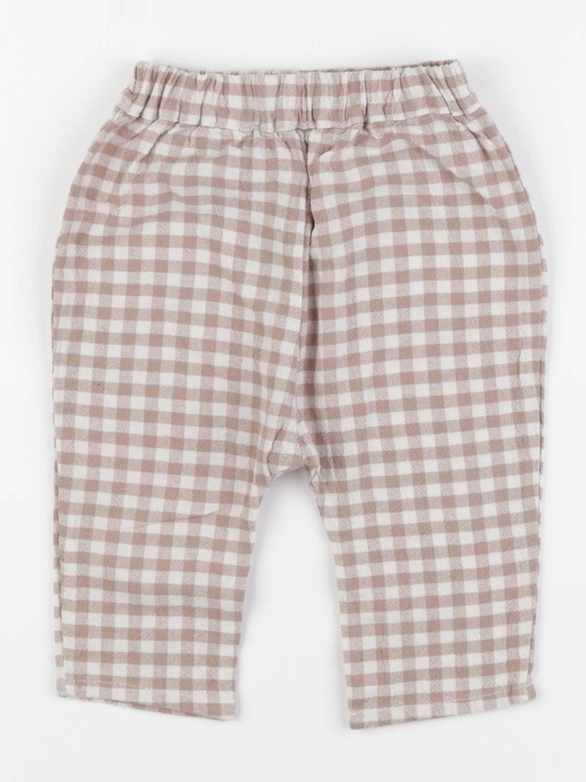 Vertbaudet - pantalon marron, blanc - 9 mois