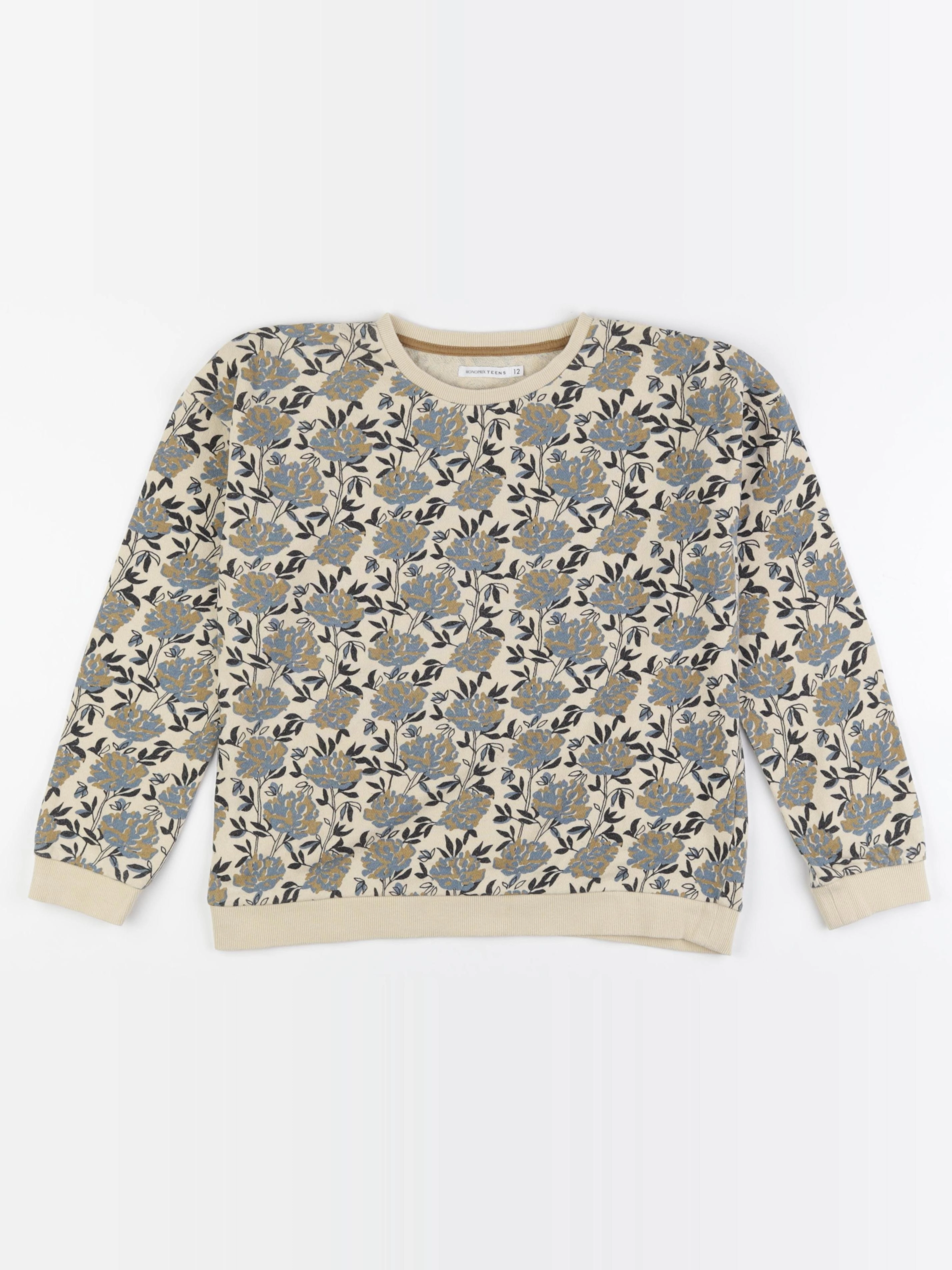 Monoprix - sweat beige, bleu - 12 ans