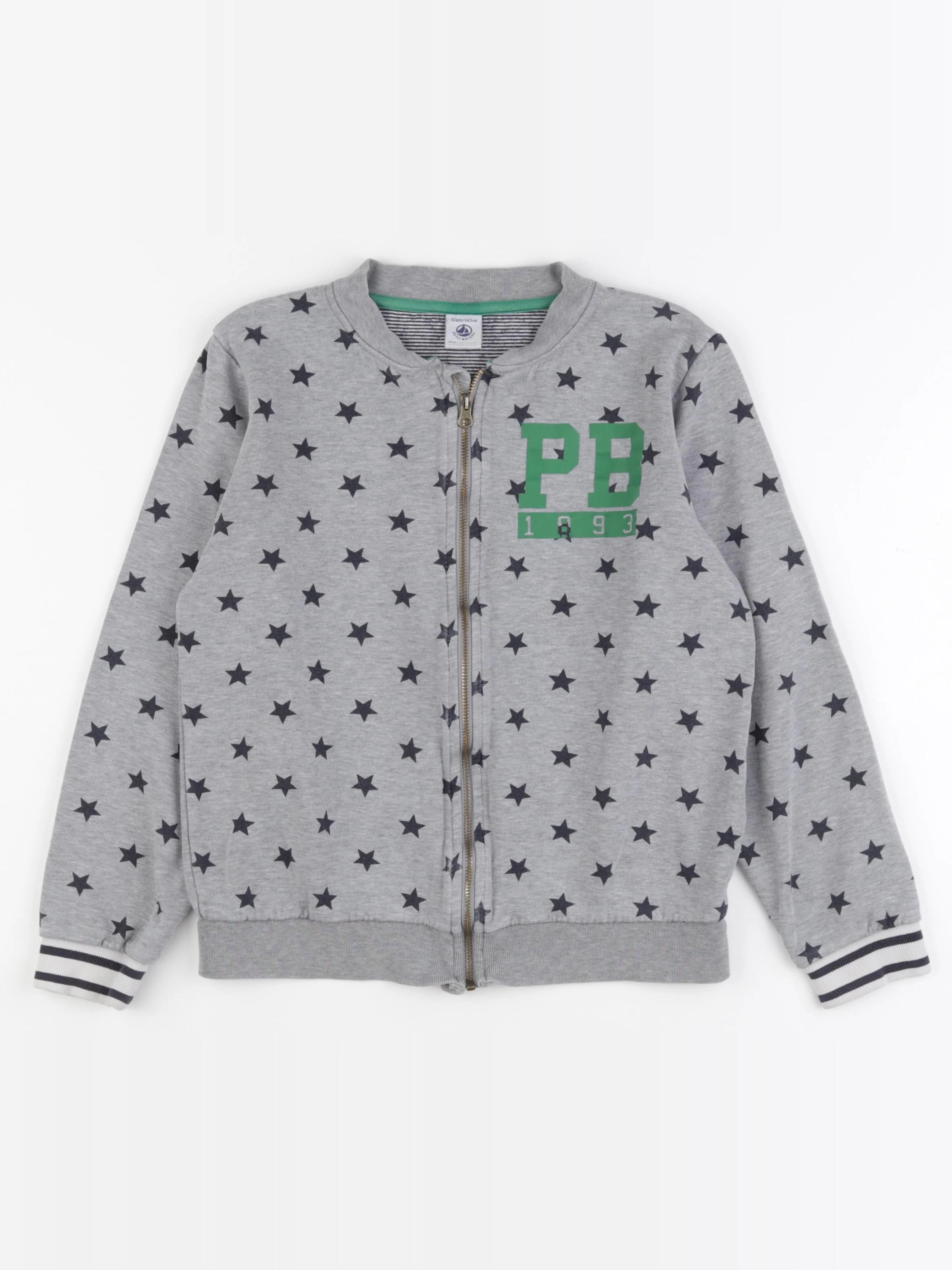Petit Bateau - sweat gris, vert - 10 ans