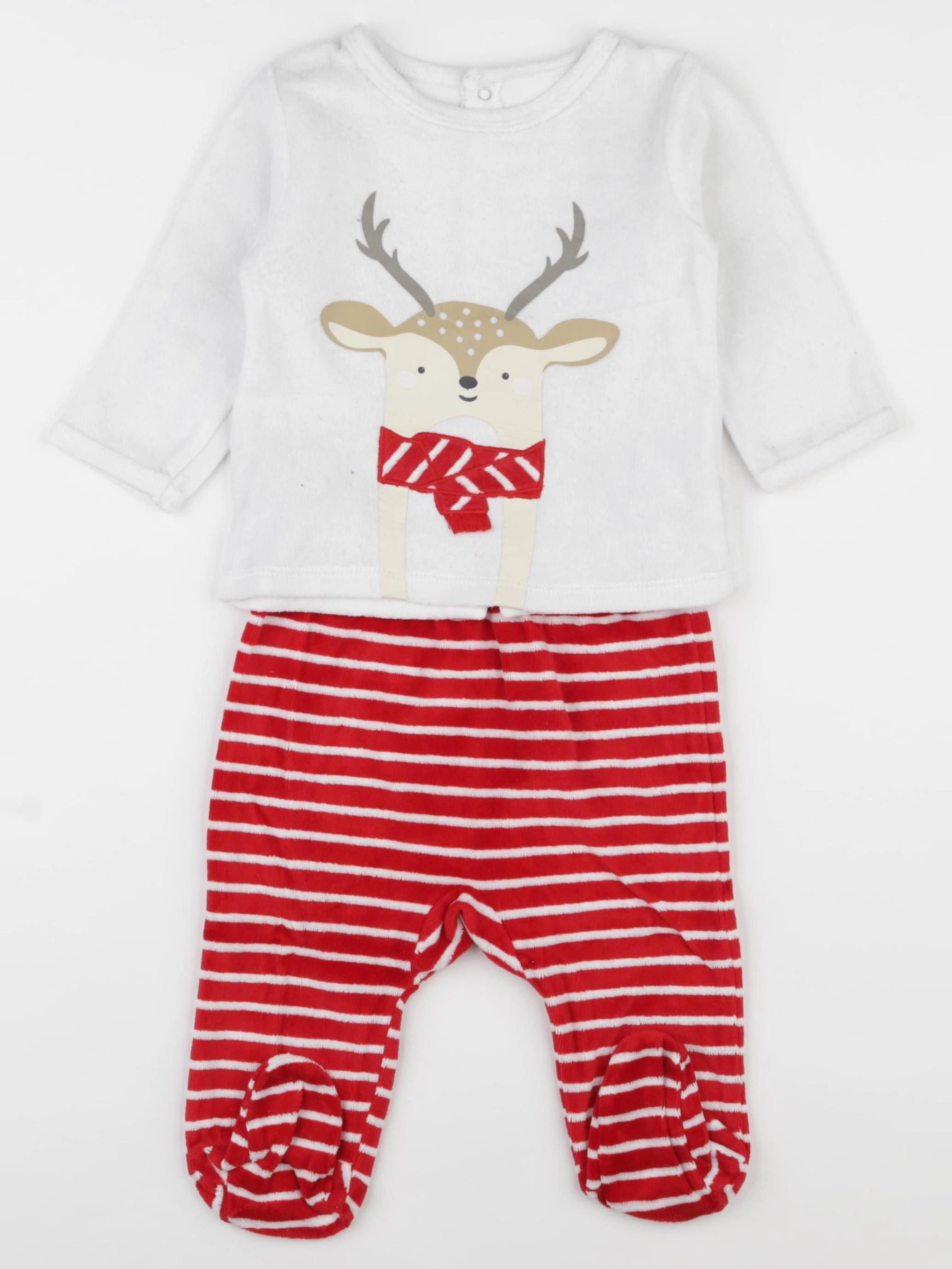 Vertbaudet - pyjama velours gris, rouge - 9 mois