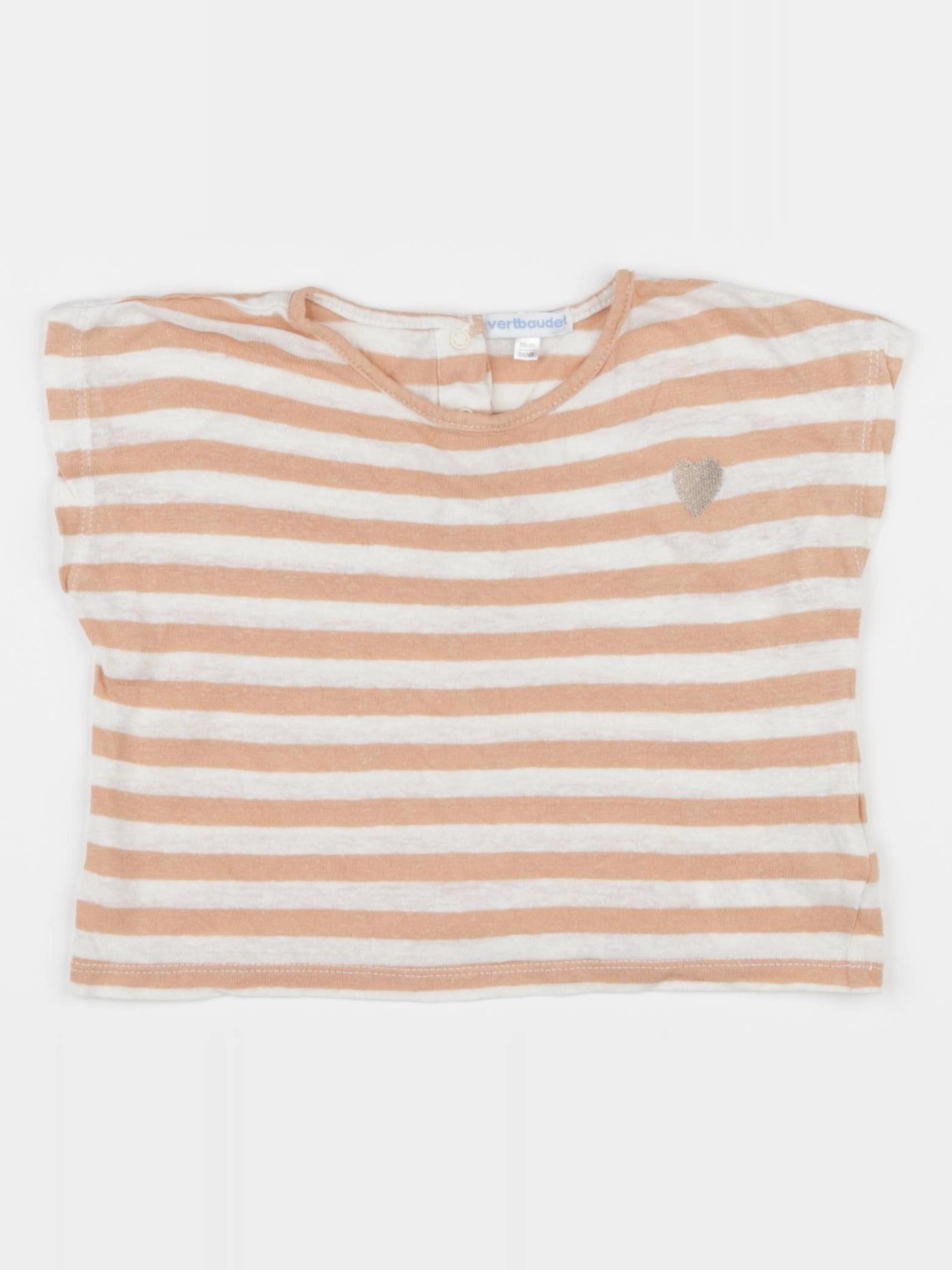 Vertbaudet - tee-shirt blanc, rose - 2 ans