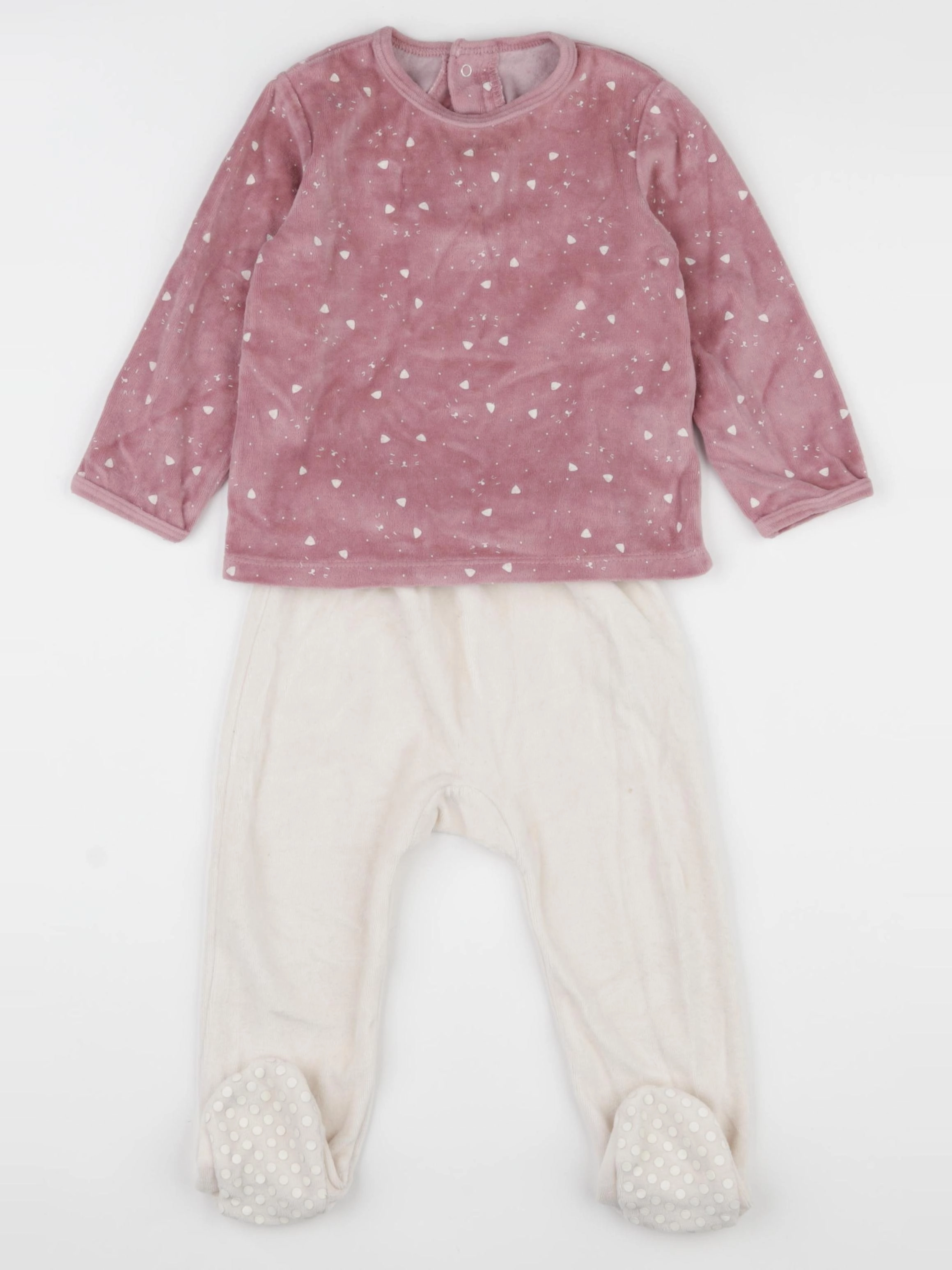 La Redoute - pyjama velours blanc, rose - 18 mois