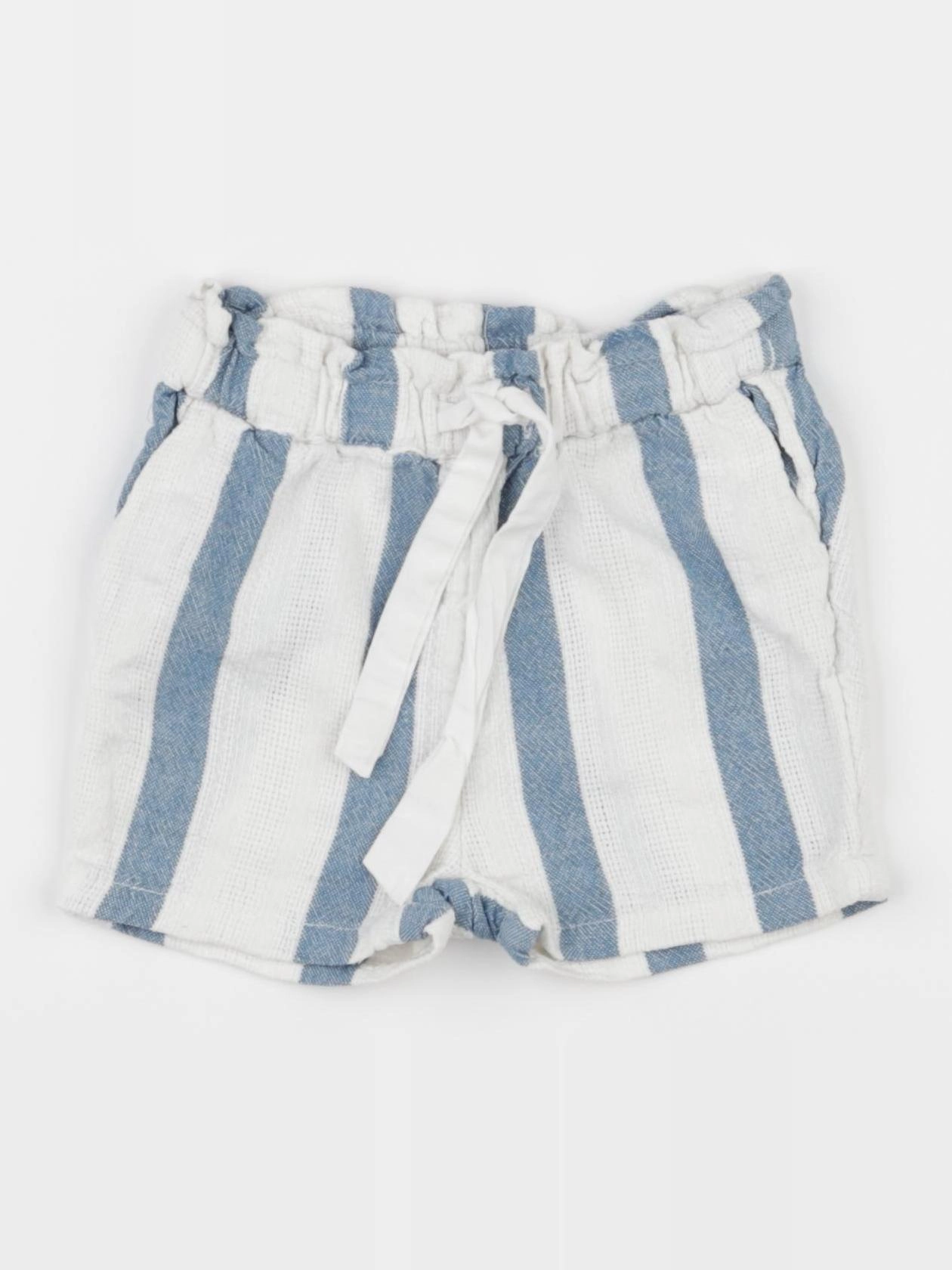 H&M - short bleu, blanc - 6/9 mois