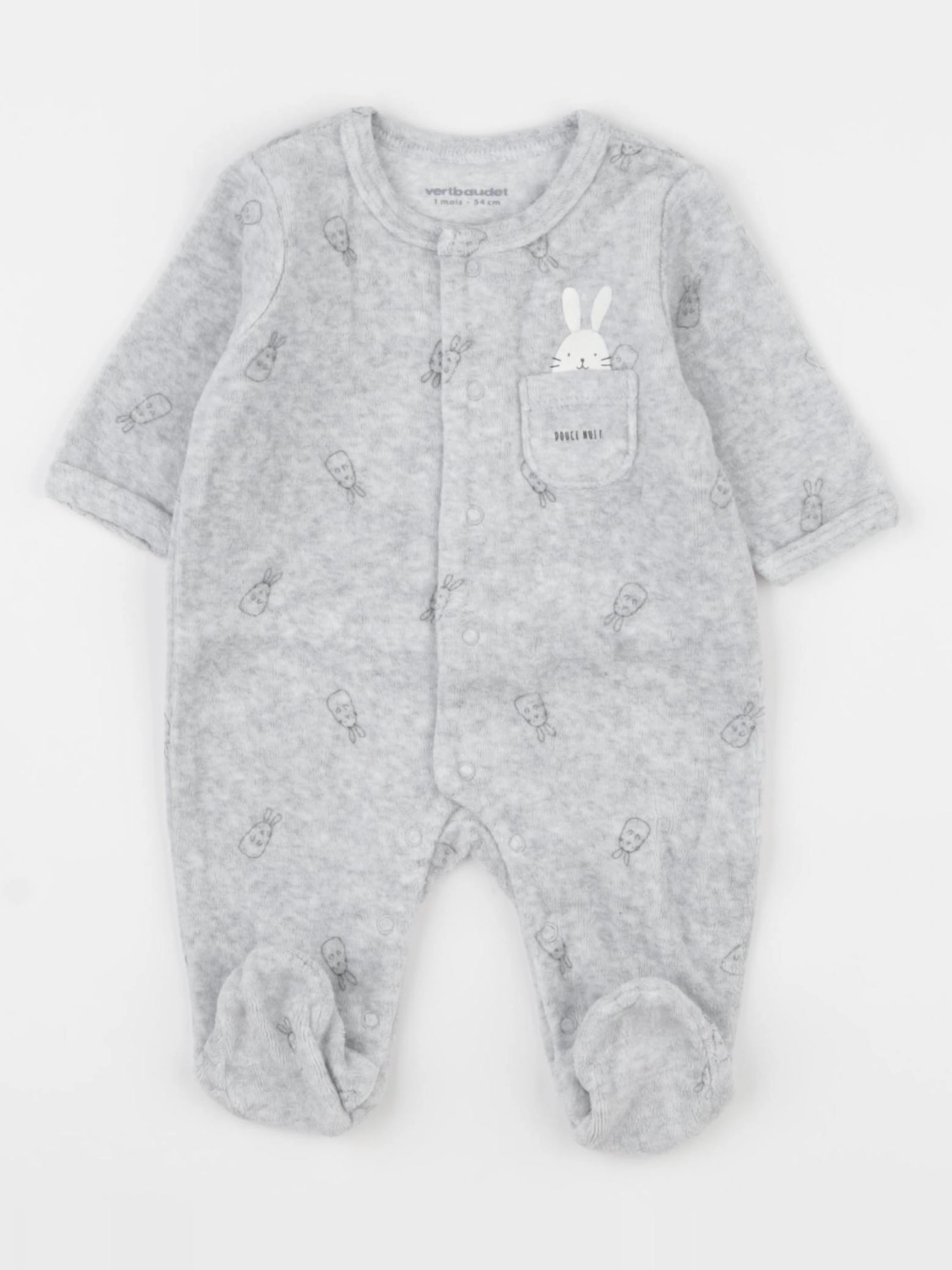 Vertbaudet - pyjama velours gris - 1 mois