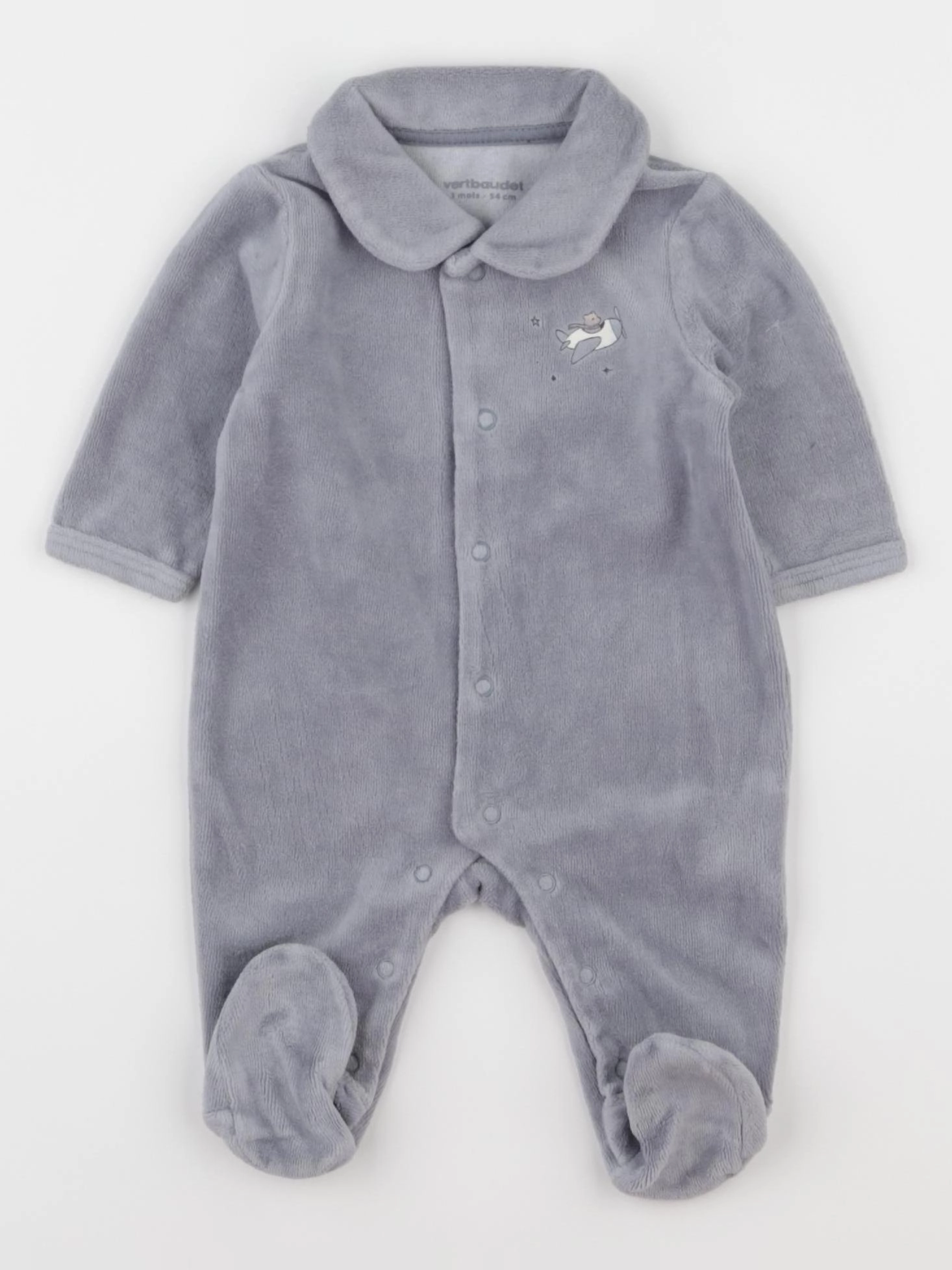 Vertbaudet - pyjama velours bleu - 1 mois