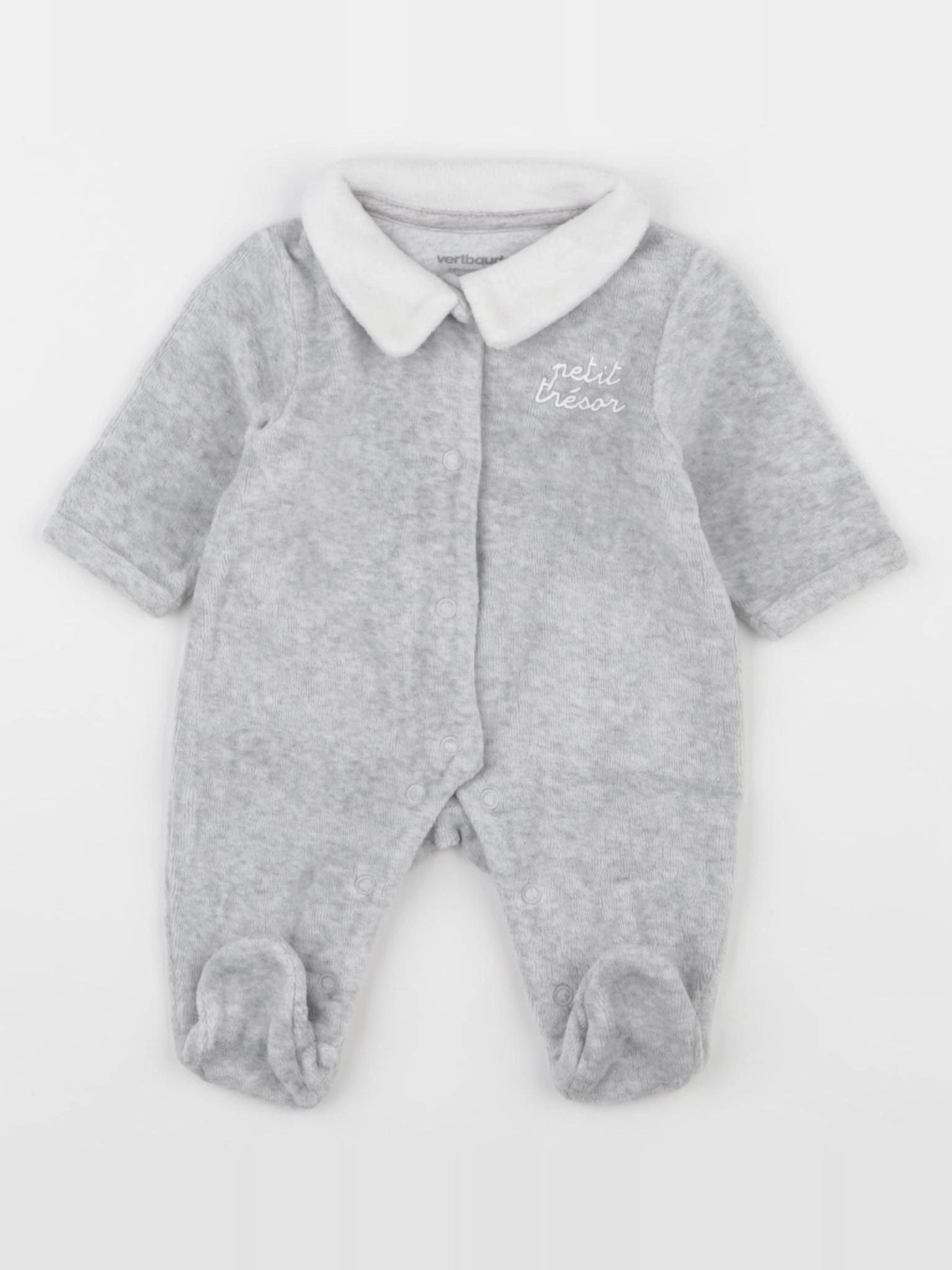 Vertbaudet - pyjama velours gris - 0 mois
