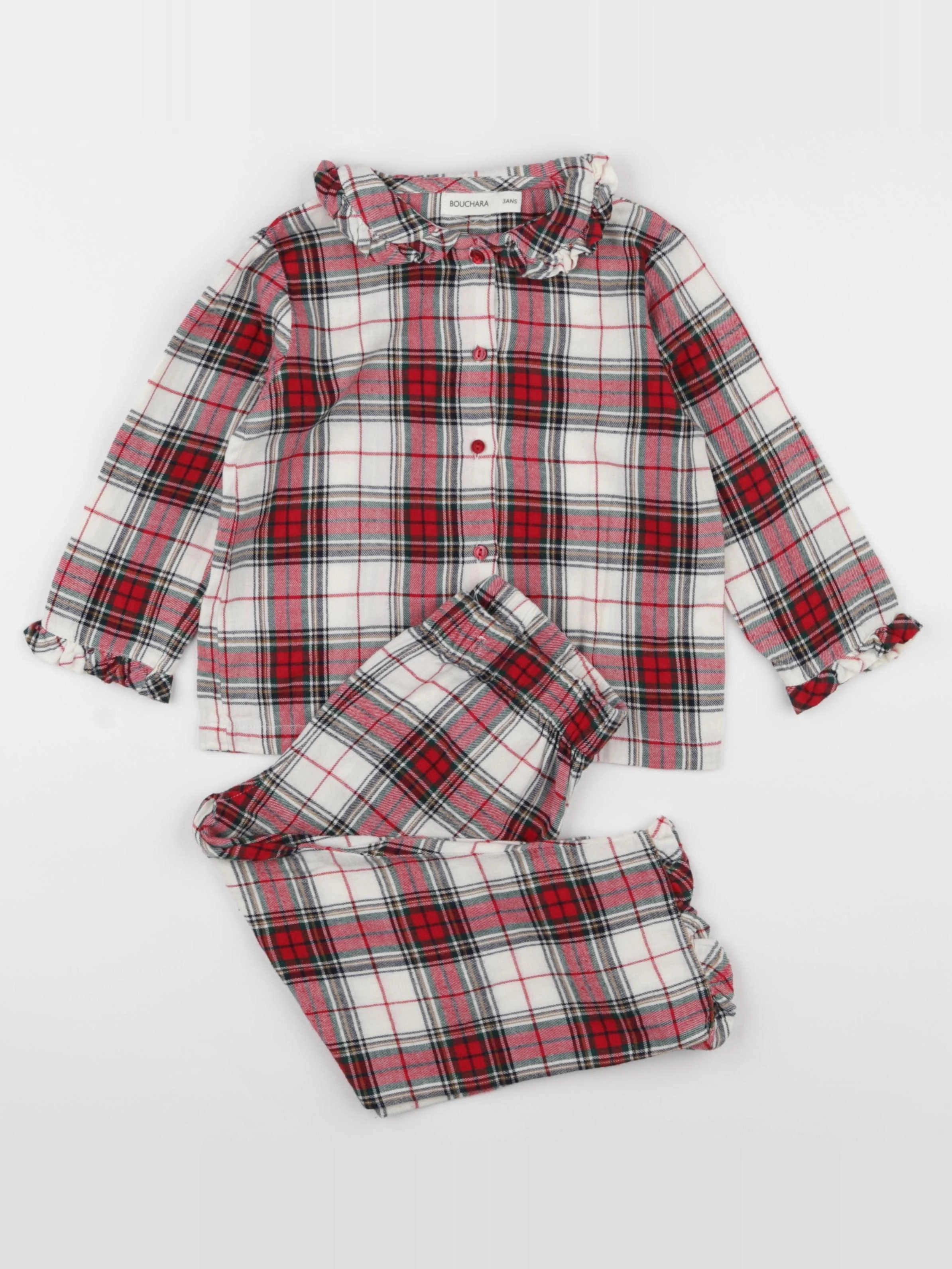 Bouchara - pyjama coton blanc, rouge, vert - 3 ans