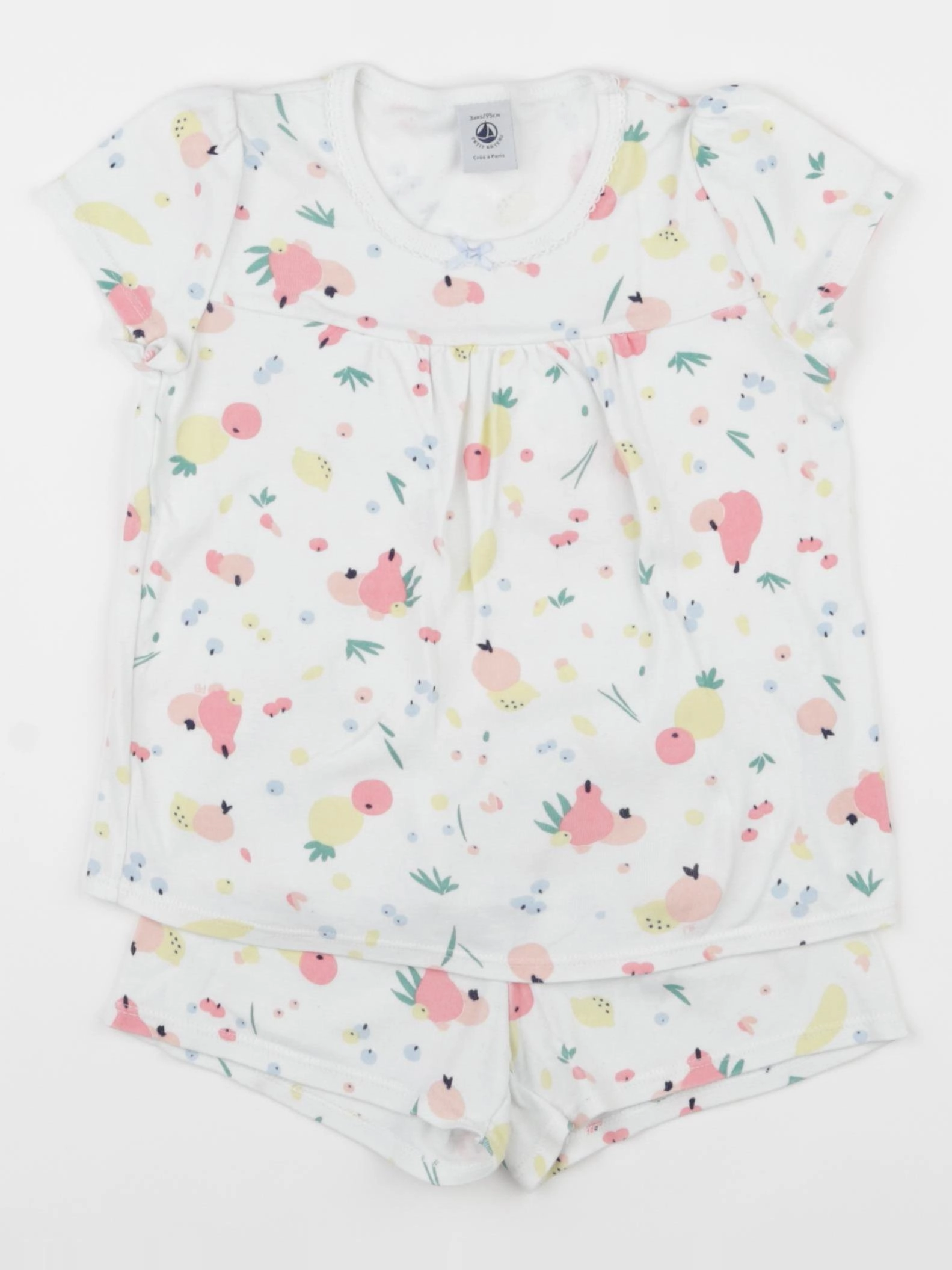 Petit Bateau - pyjama coton blanc, rose - 3 ans