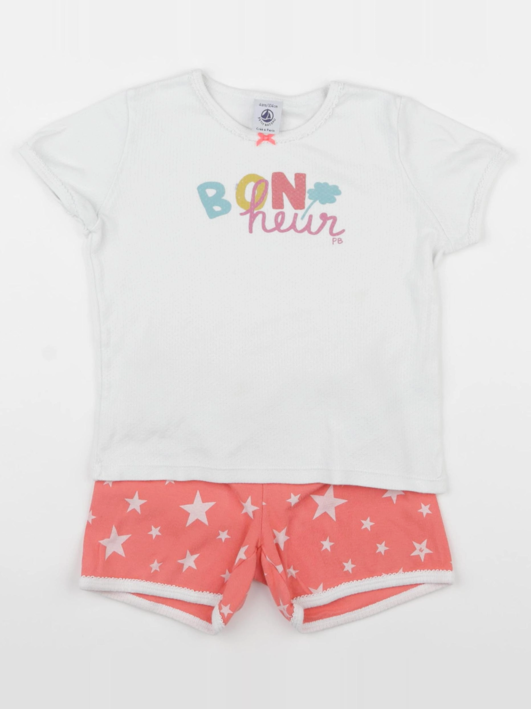 Petit Bateau - pyjama coton blanc, rose - 4 ans