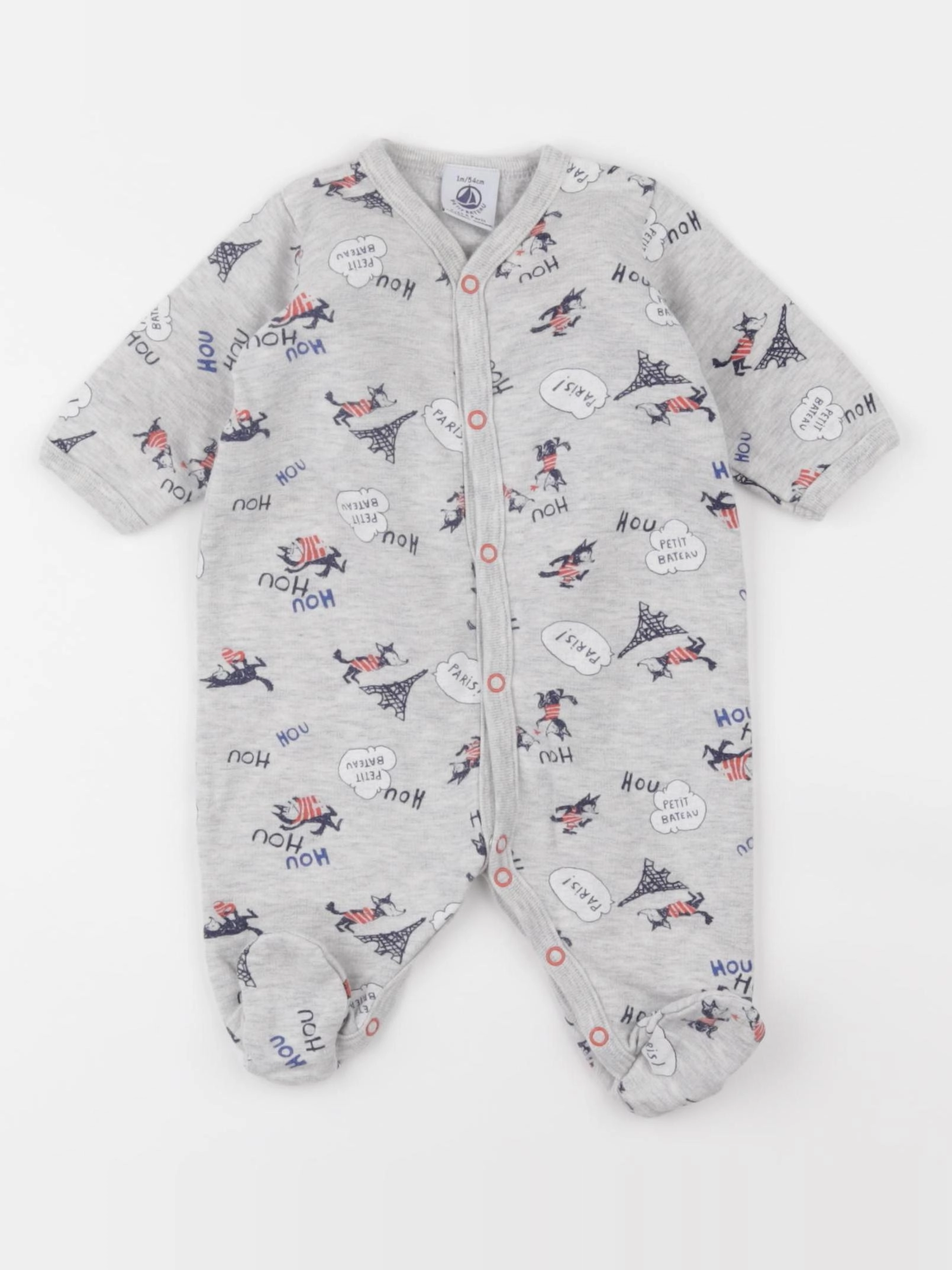 Petit Bateau - pyjama coton gris - 1 mois