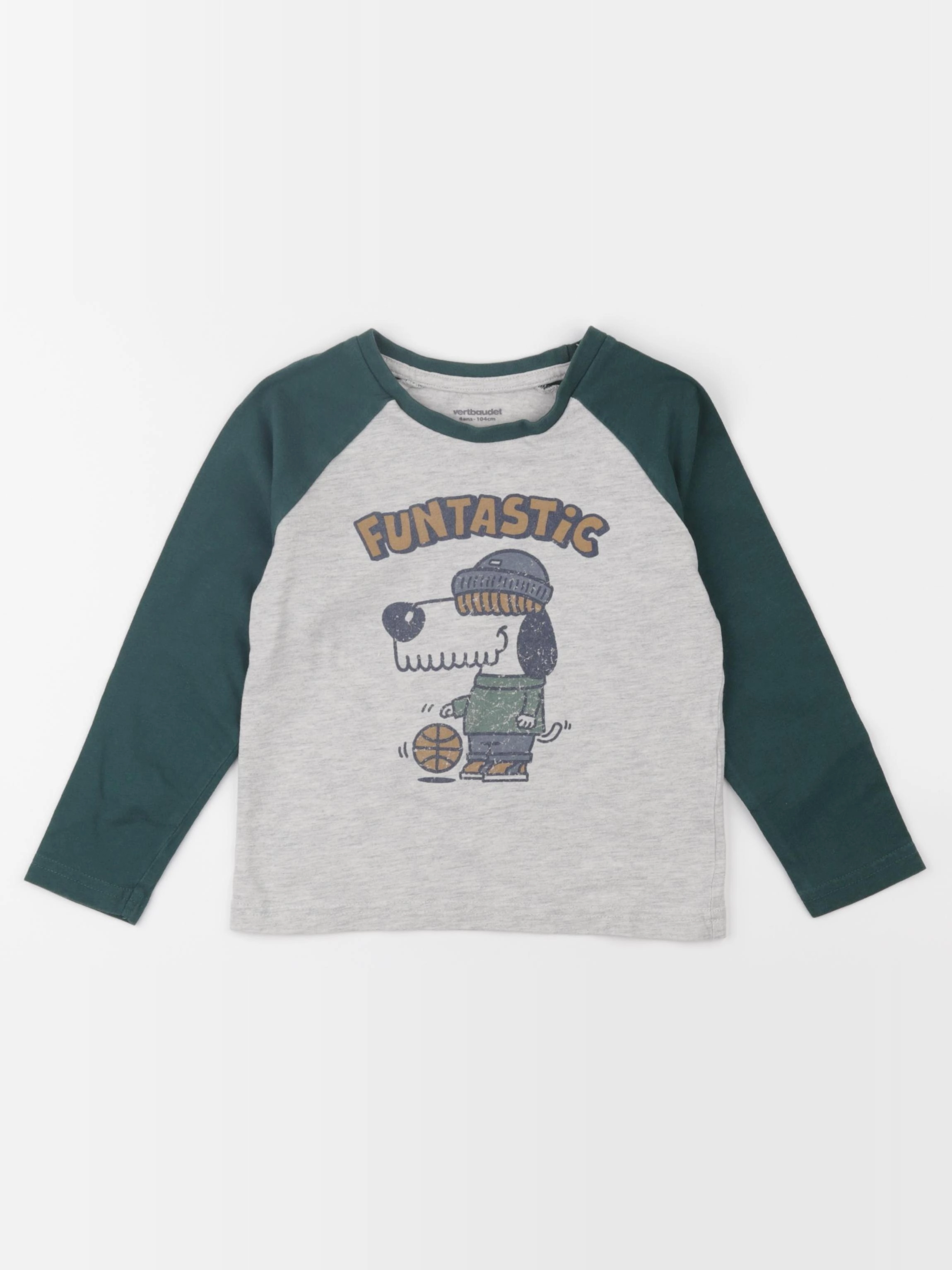 Vertbaudet - tee-shirt gris, vert - 4 ans