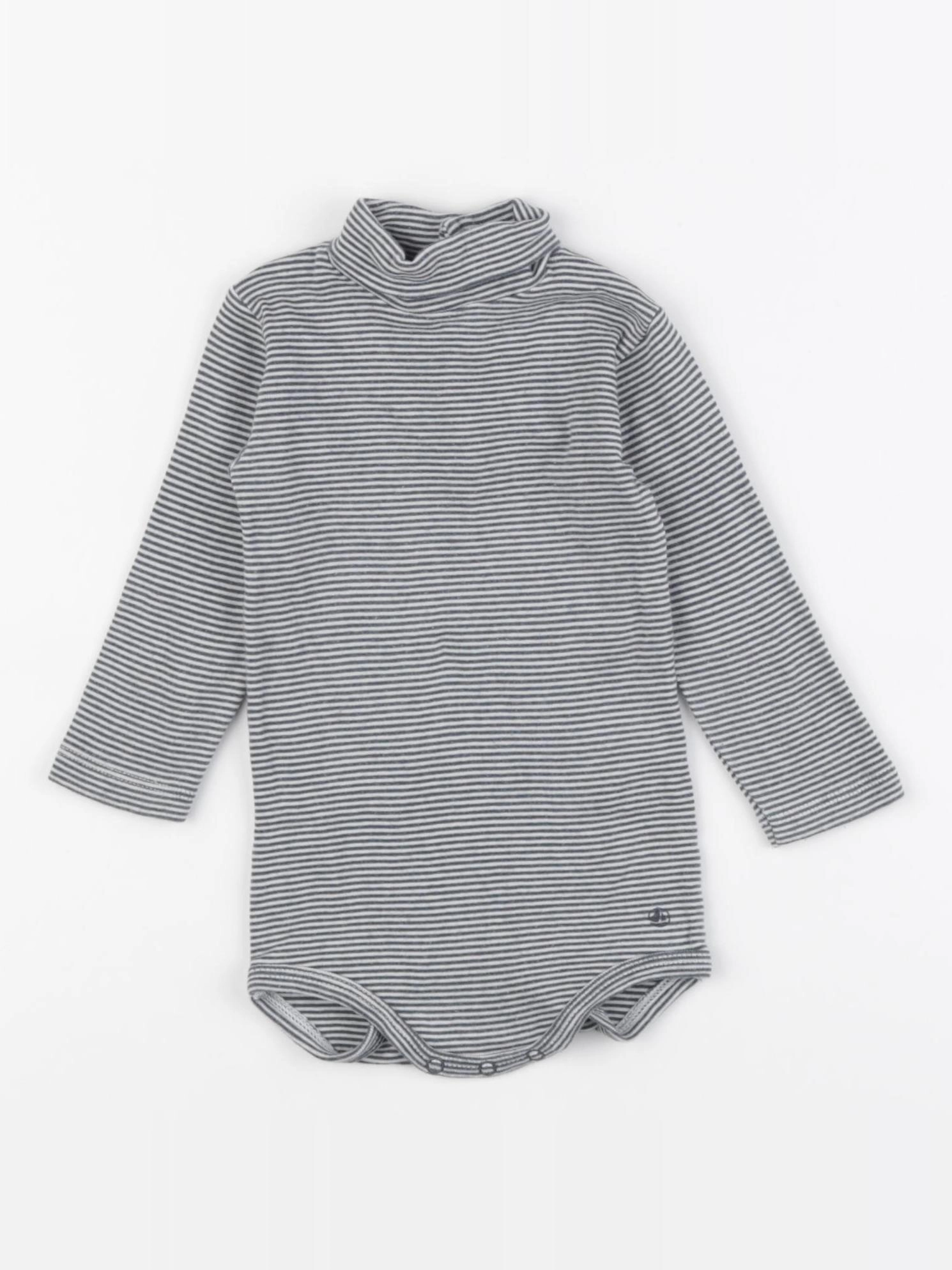 Petit Bateau - body à col gris - 6 mois
