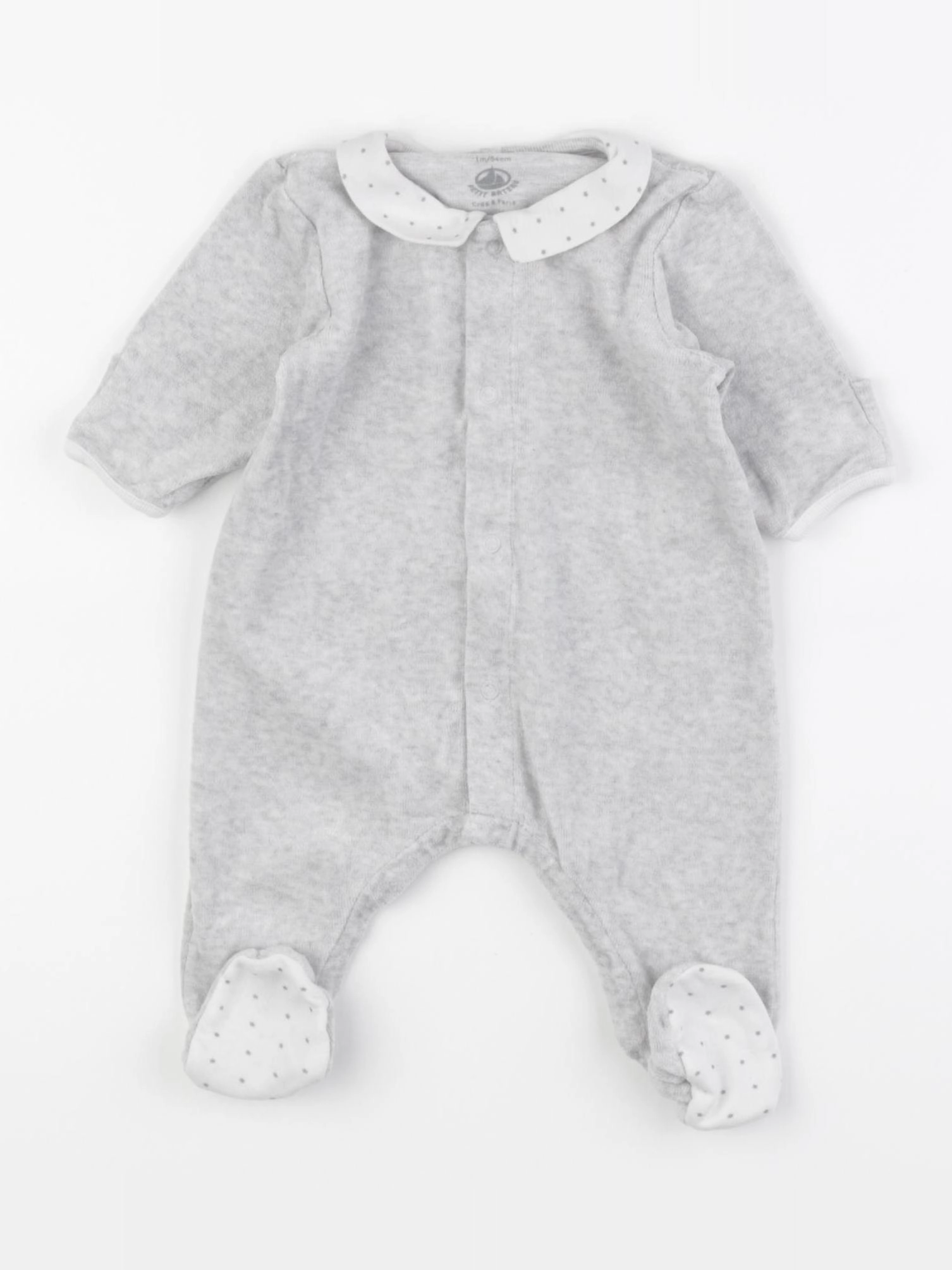 Petit Bateau - pyjama velours gris - 1 mois