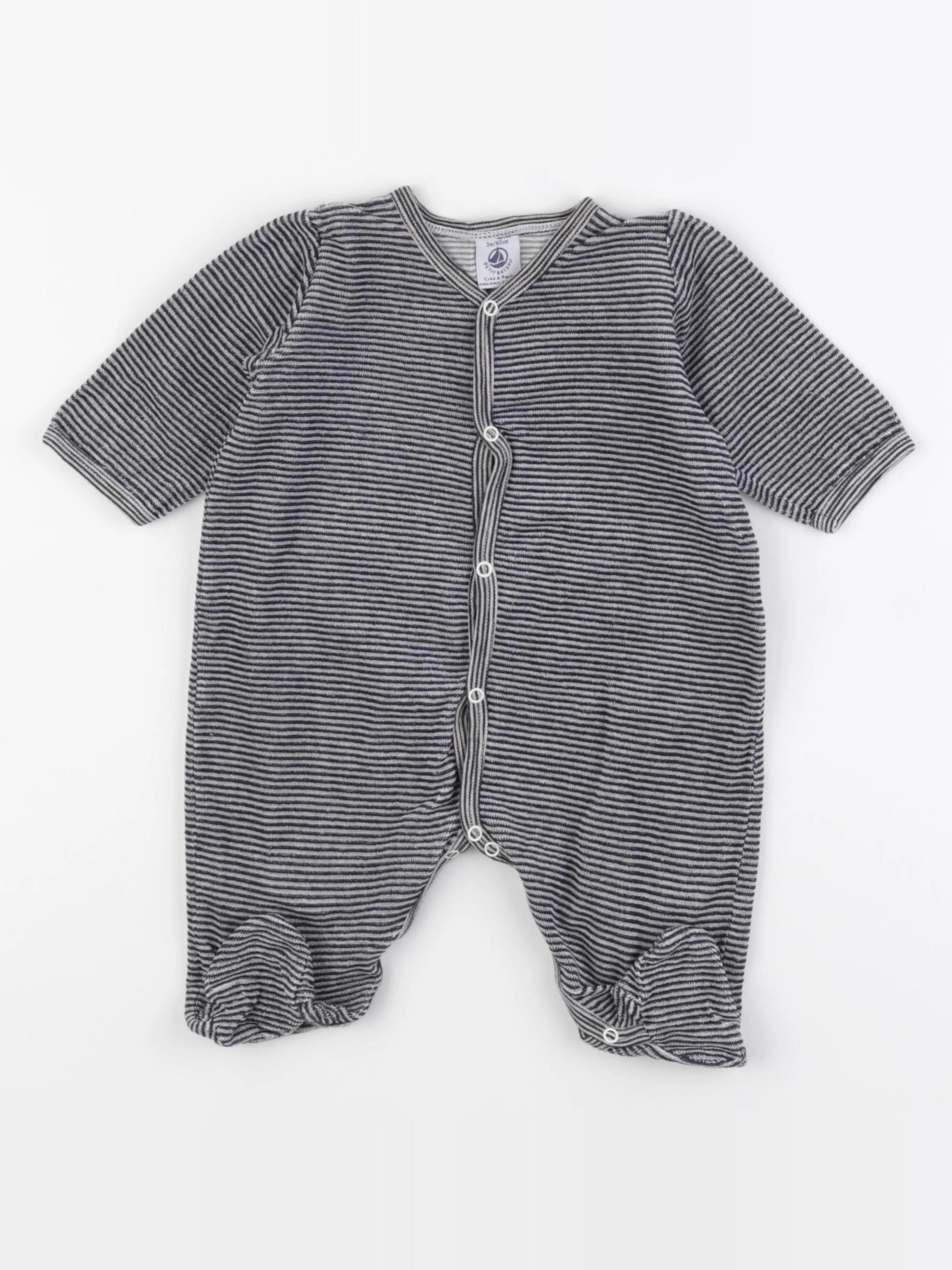 Petit Bateau - pyjama velours gris - 3 mois